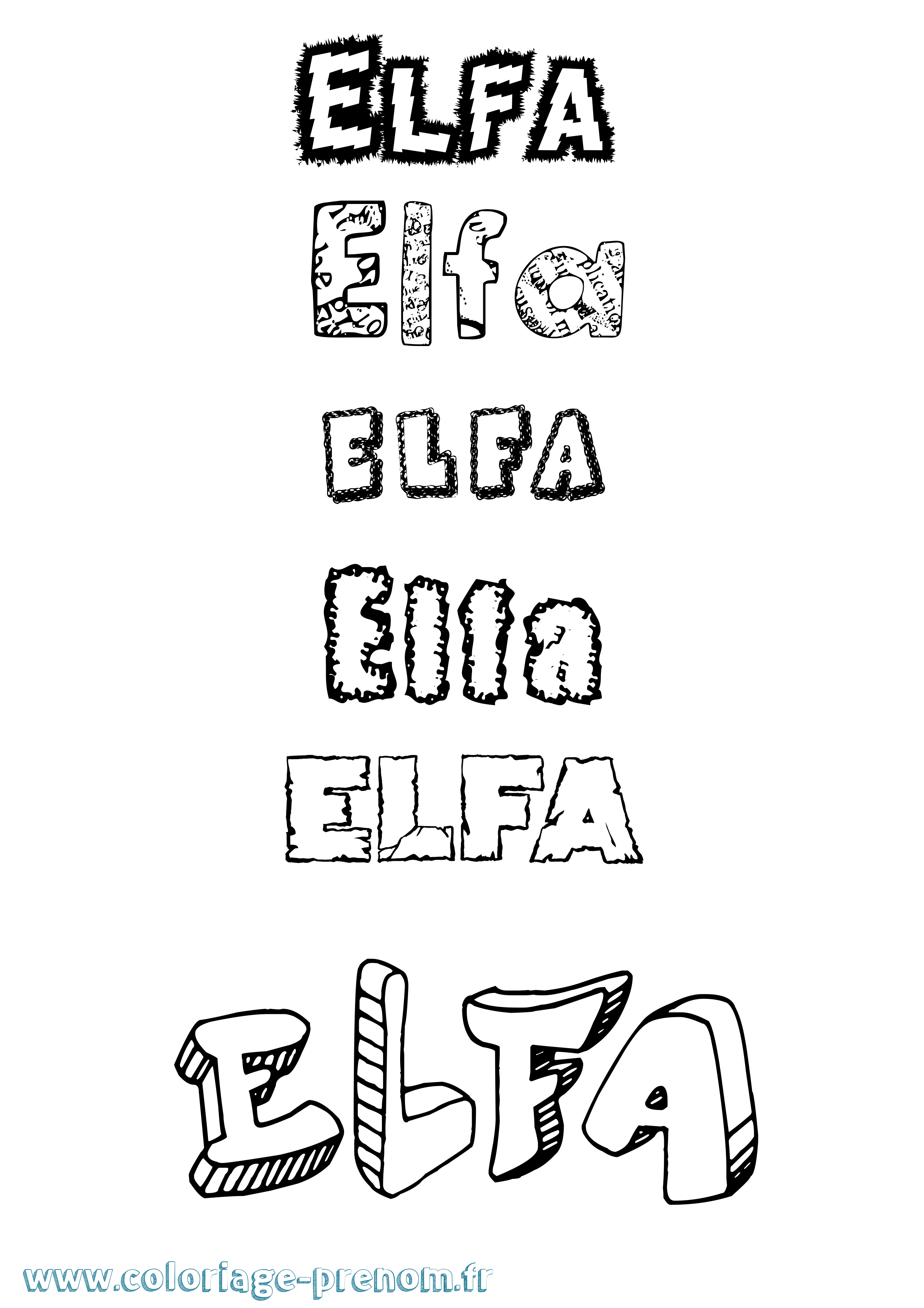 Coloriage Elfa Destructuré Coloriage prénom Elfa Destructuré