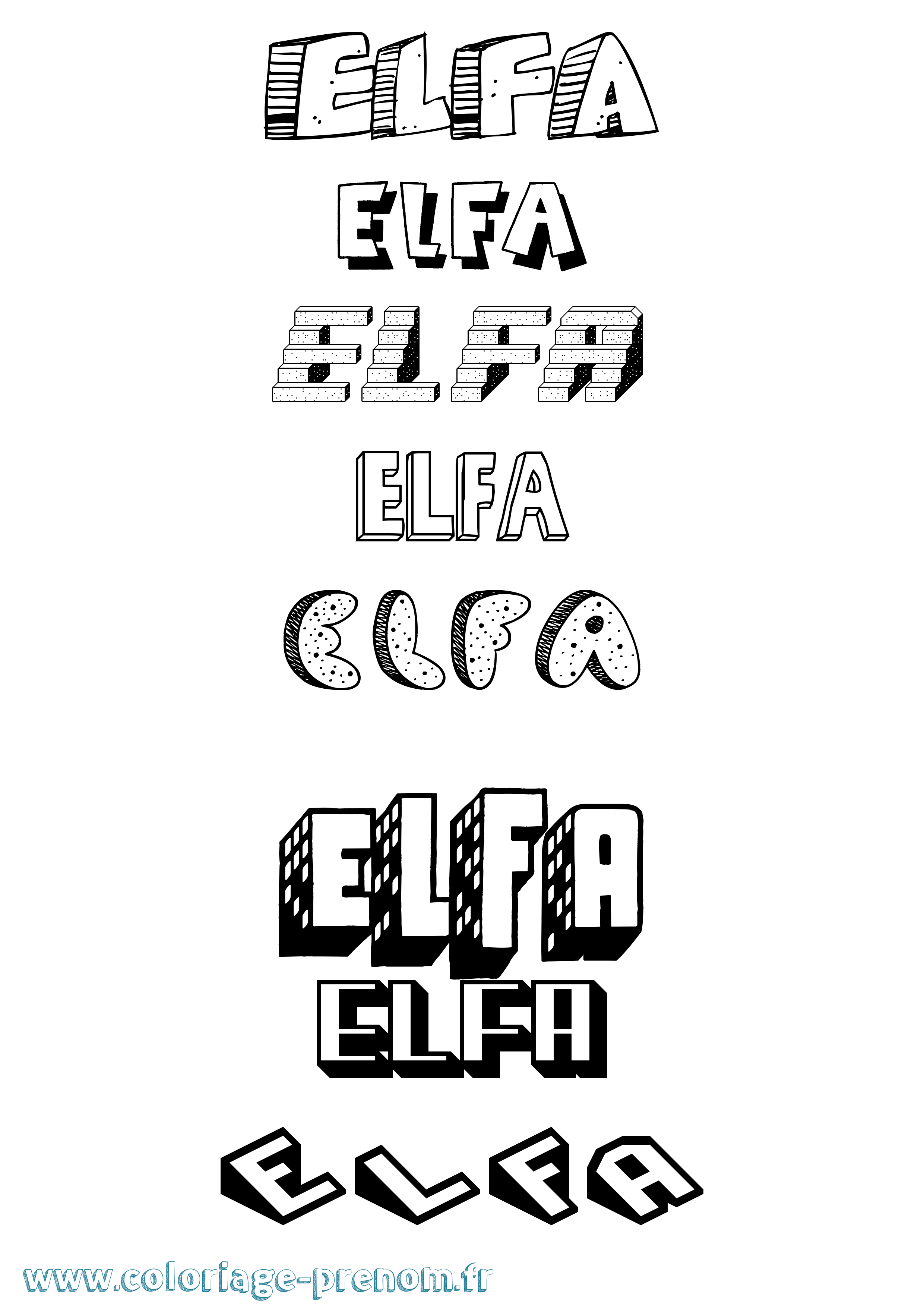 Coloriage Elfa Effet 3D Coloriage prénom Elfa Effet 3D