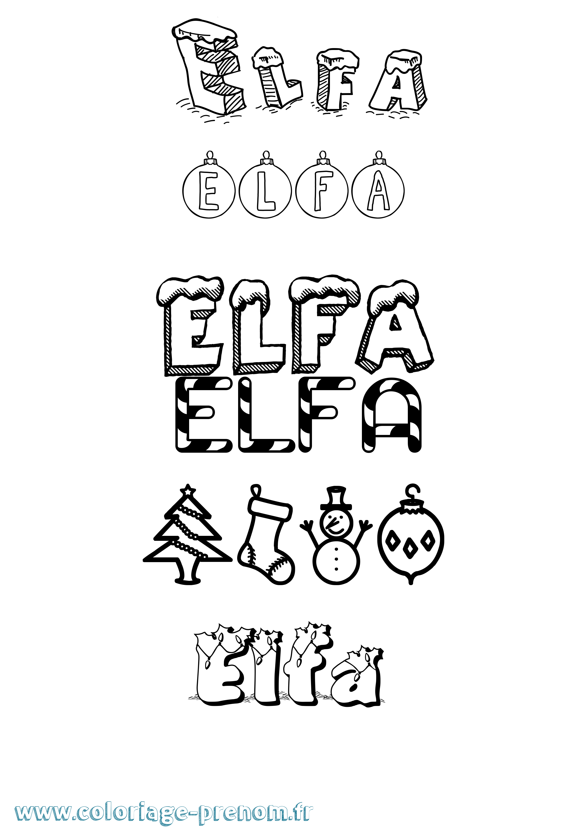 Coloriage Elfa Noël Coloriage prénom Elfa Noël