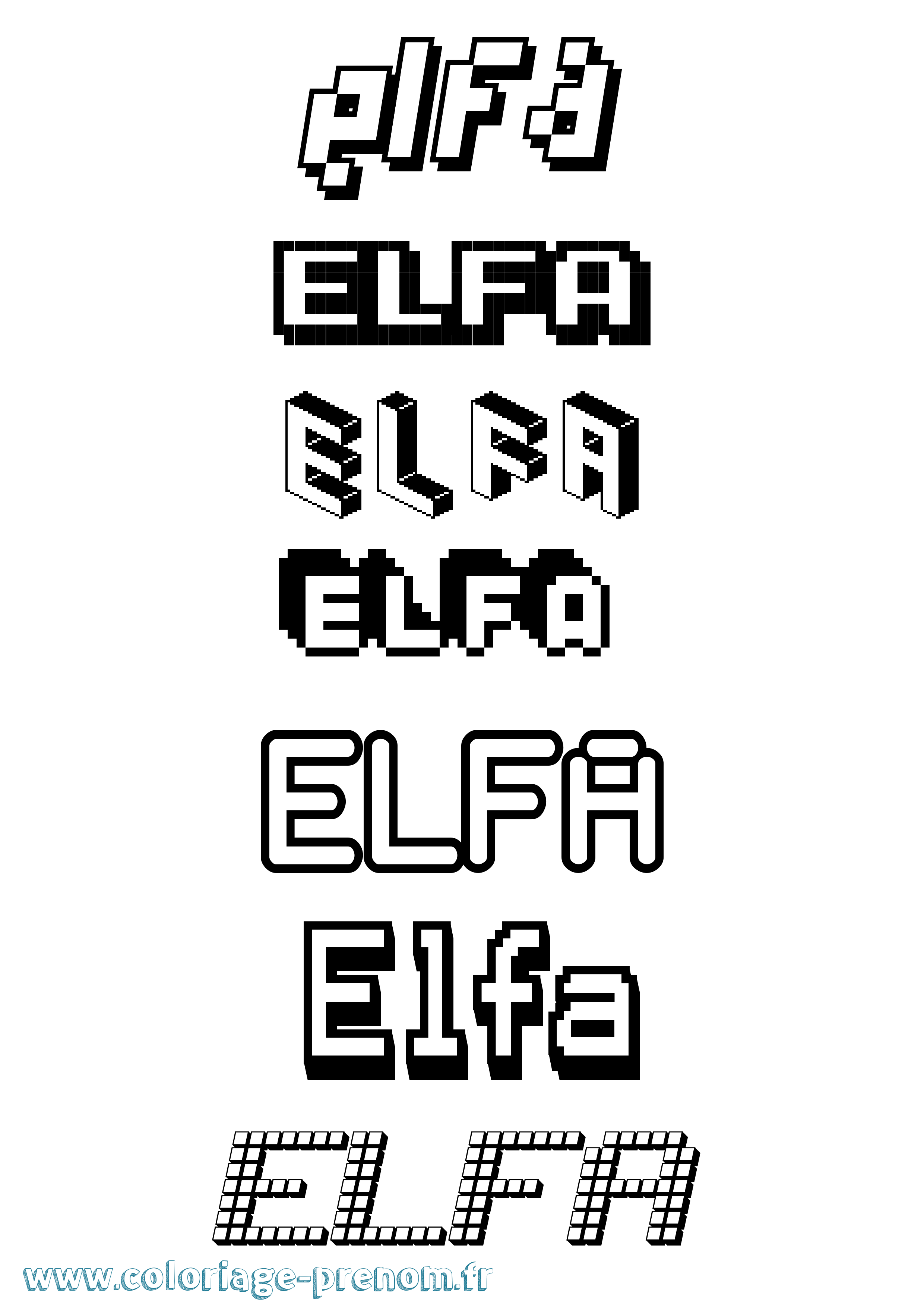 Coloriage Elfa Pixel Coloriage prénom Elfa Pixel