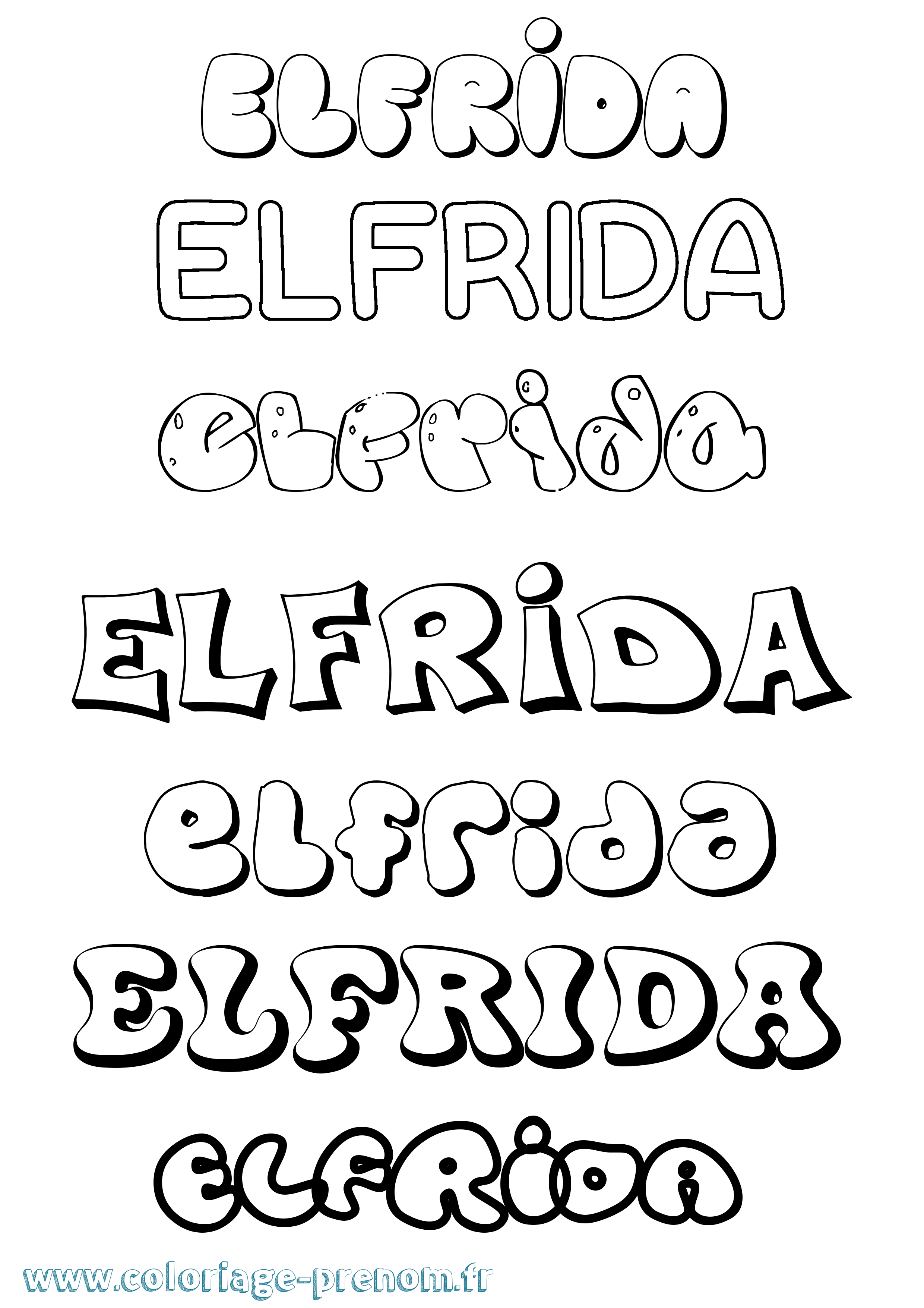 Coloriage Elfrida Bubble Coloriage prénom Elfrida Bubble