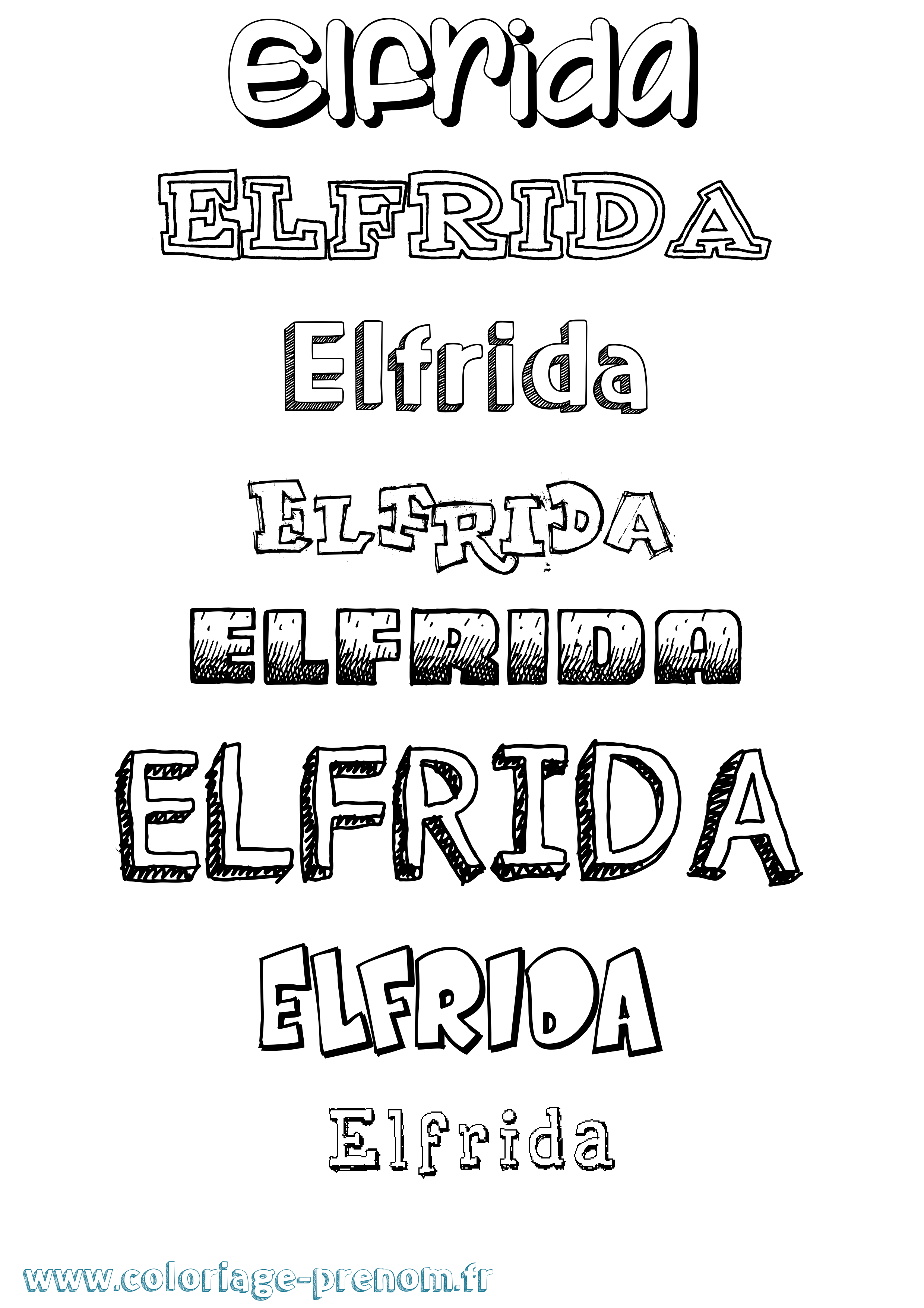 Coloriage Elfrida Dessiné Coloriage prénom Elfrida Dessiné