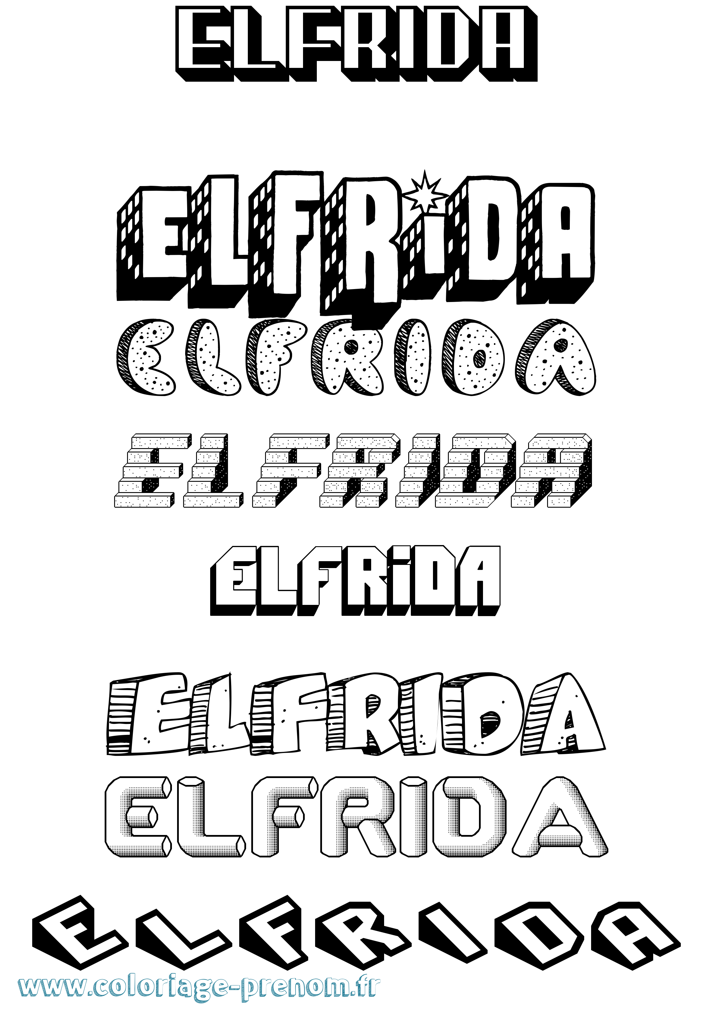 Coloriage Elfrida Effet 3D Coloriage prénom Elfrida Effet 3D