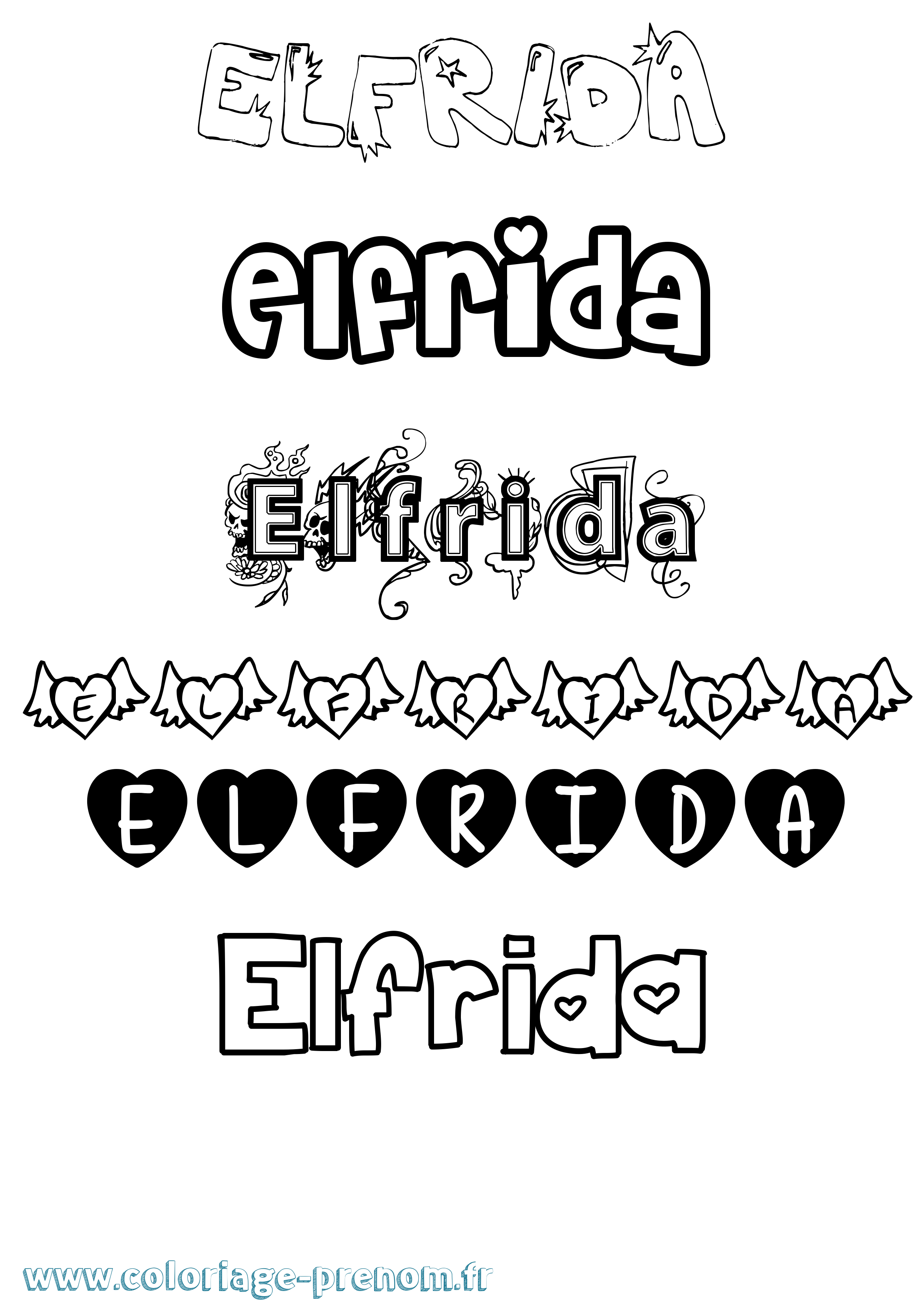 Coloriage Elfrida Girly Coloriage prénom Elfrida Girly