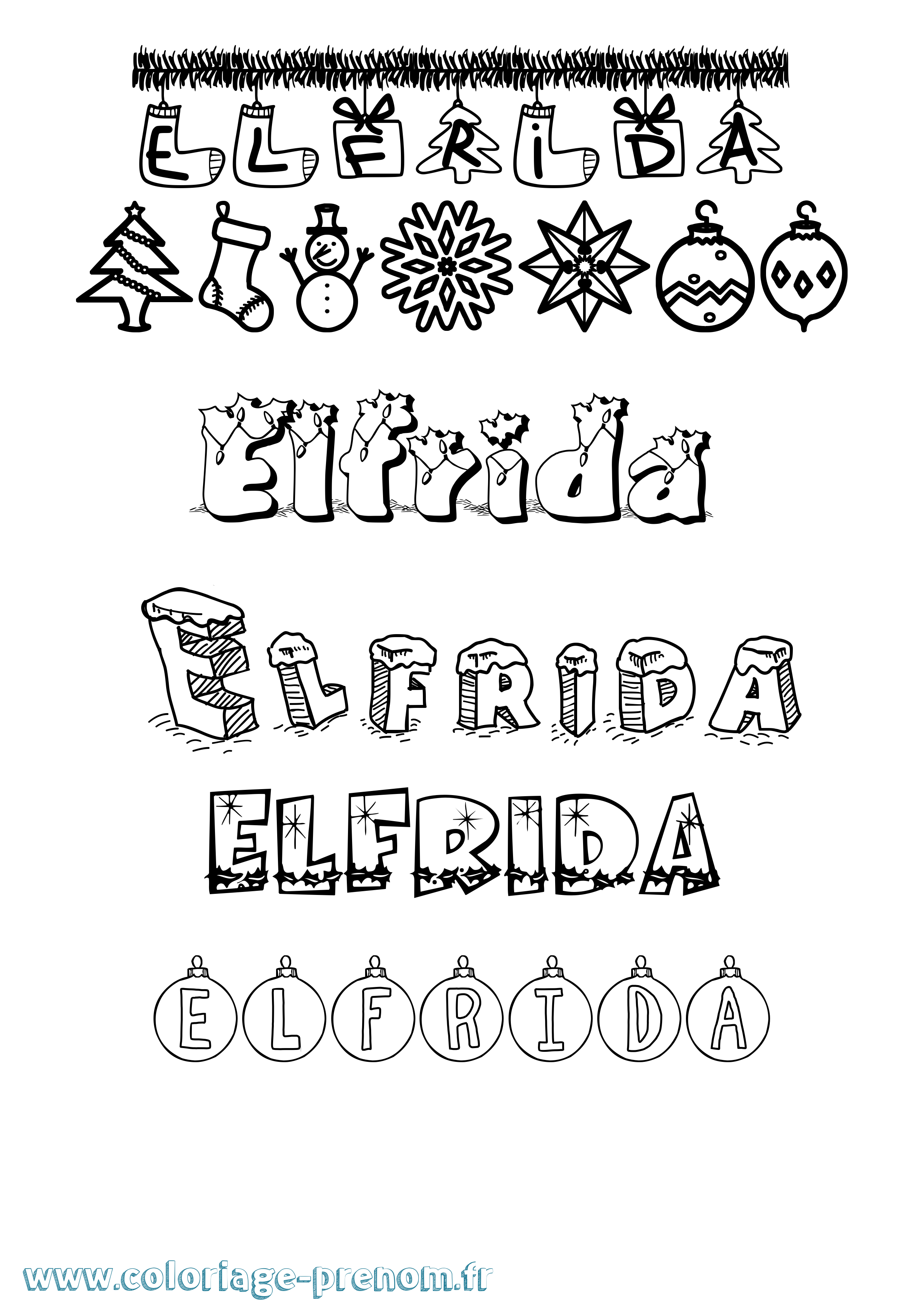 Coloriage Elfrida Noël Coloriage prénom Elfrida Noël