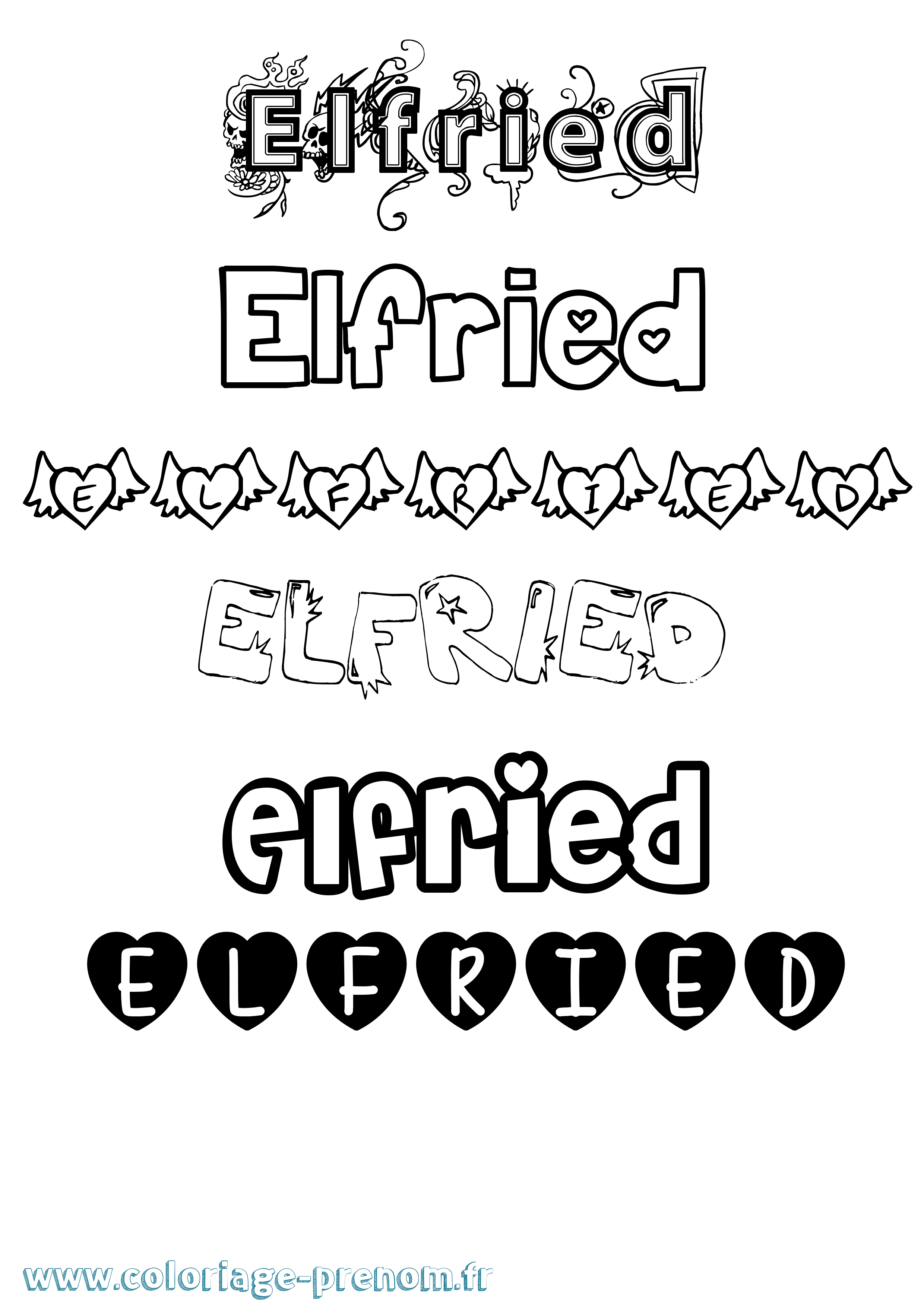 Coloriage Elfried Girly Coloriage prénom Elfried Girly