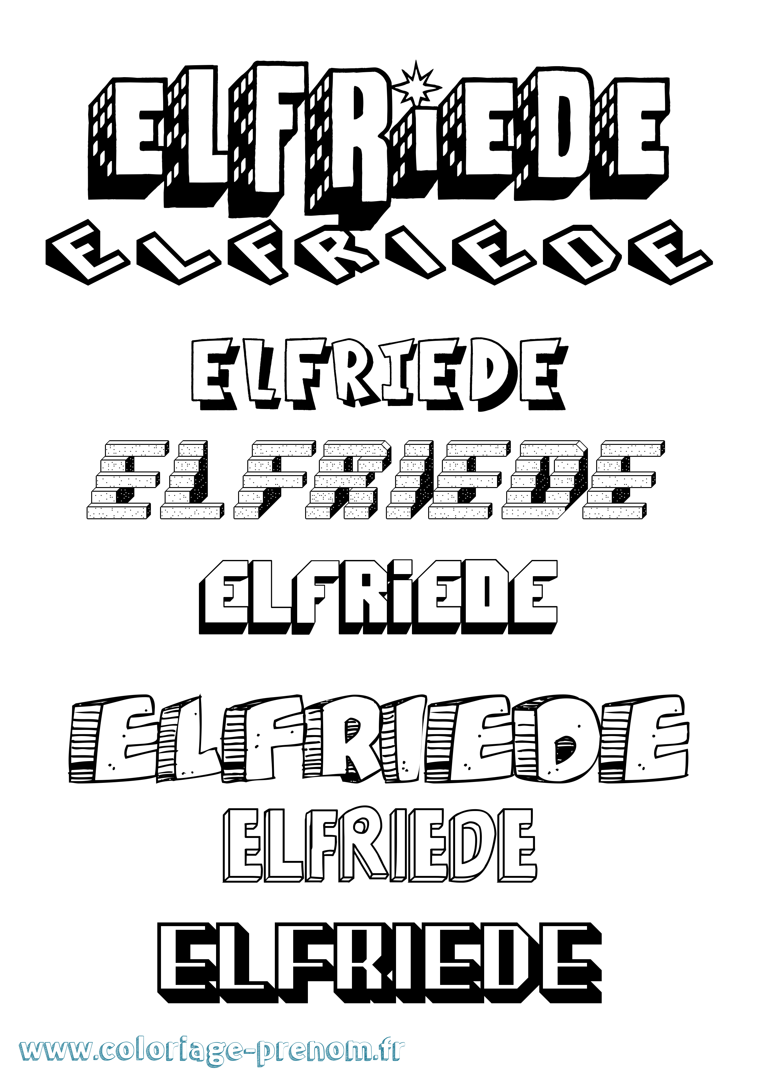 Coloriage Elfriede Effet 3D Coloriage prénom Elfriede Effet 3D