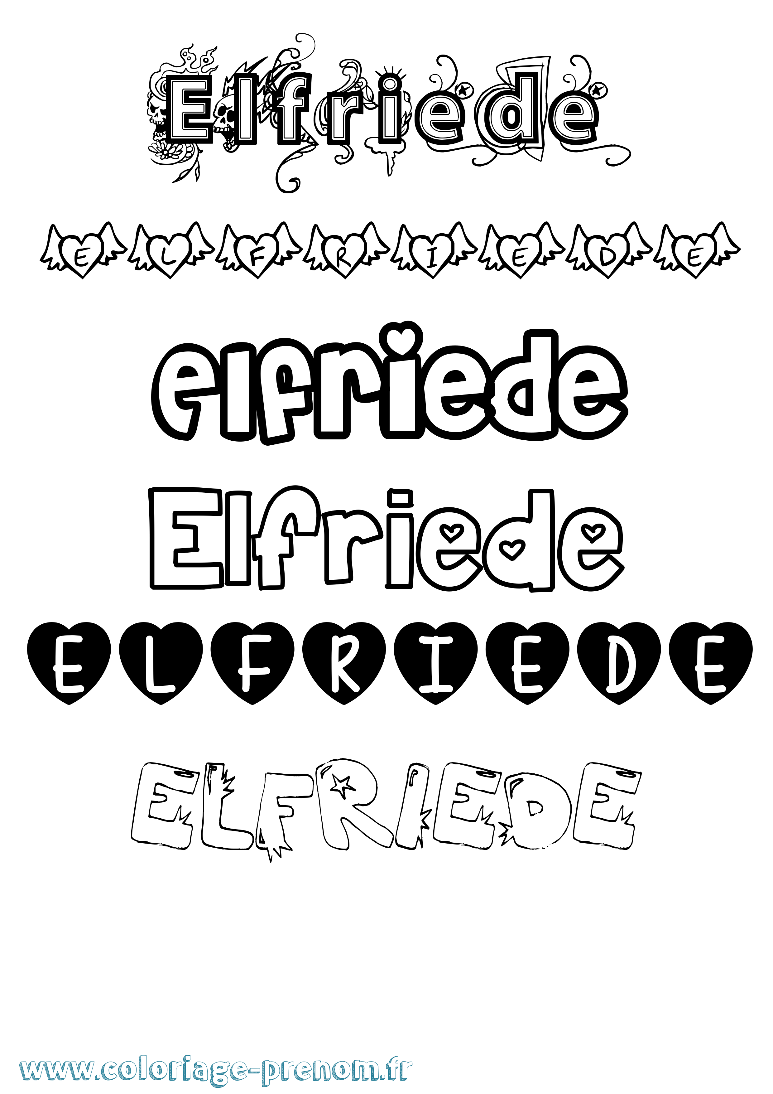Coloriage Elfriede Girly Coloriage prénom Elfriede Girly