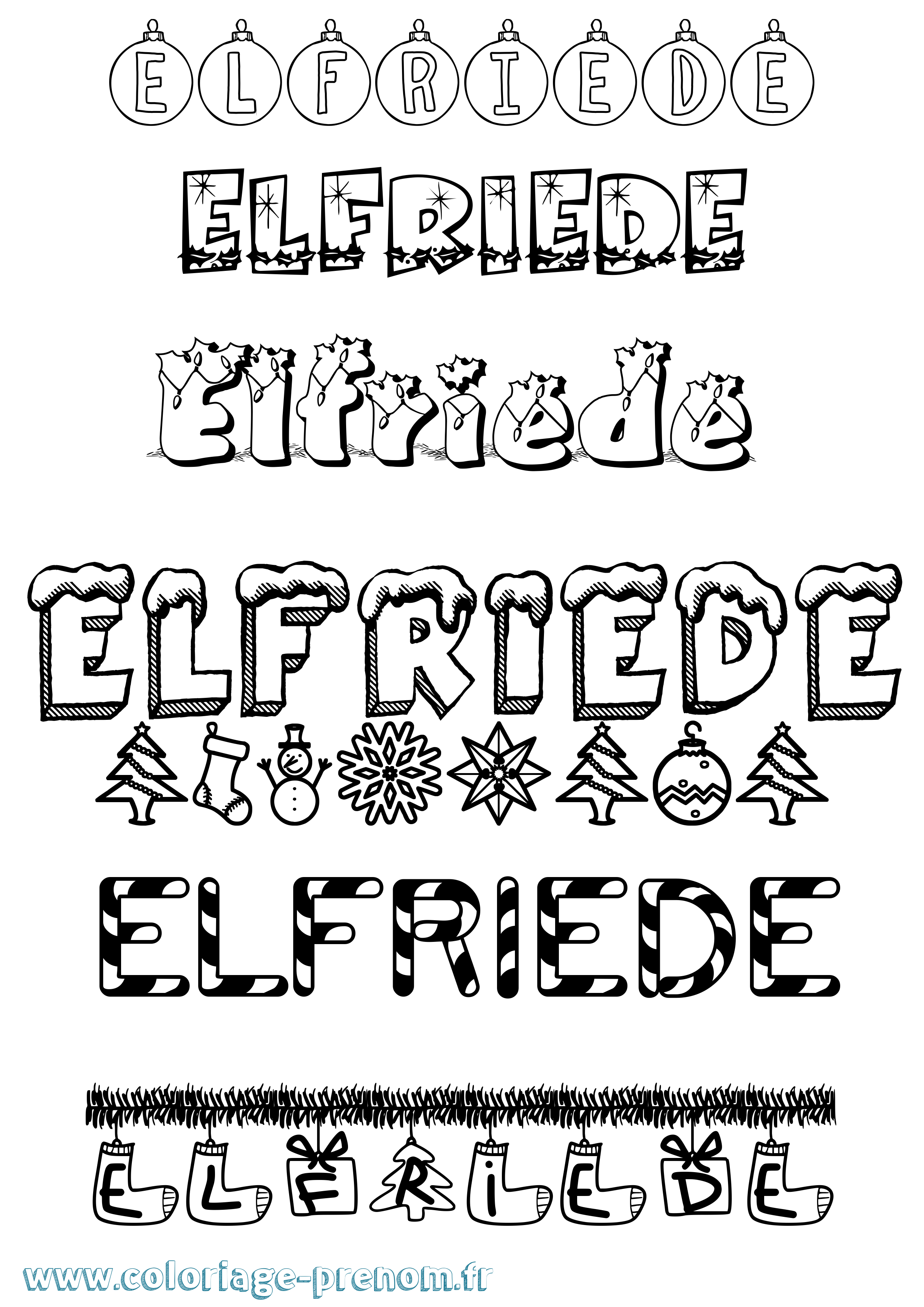 Coloriage Elfriede Noël Coloriage prénom Elfriede Noël