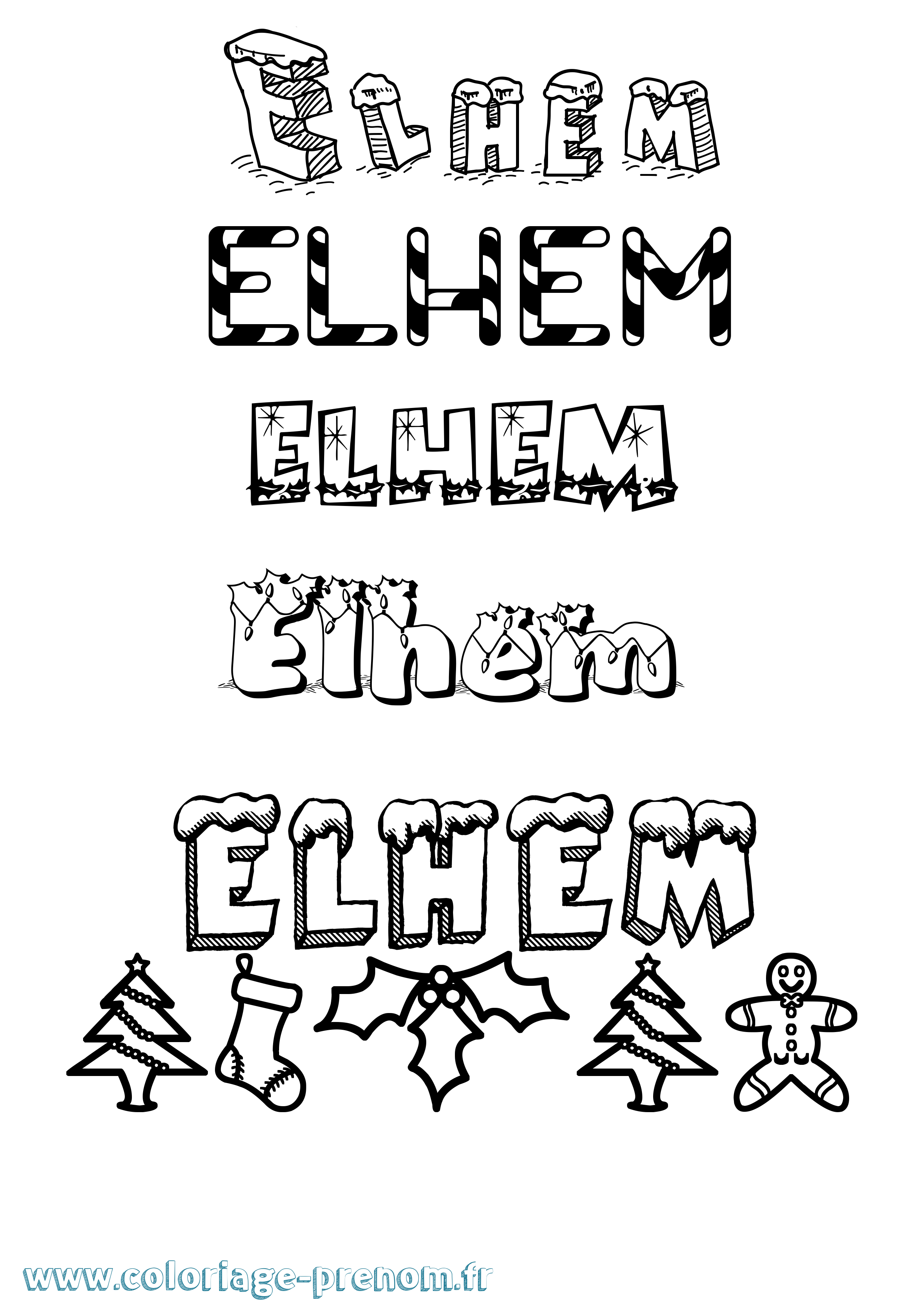 Coloriage Elhem Noël Coloriage prénom Elhem Noël