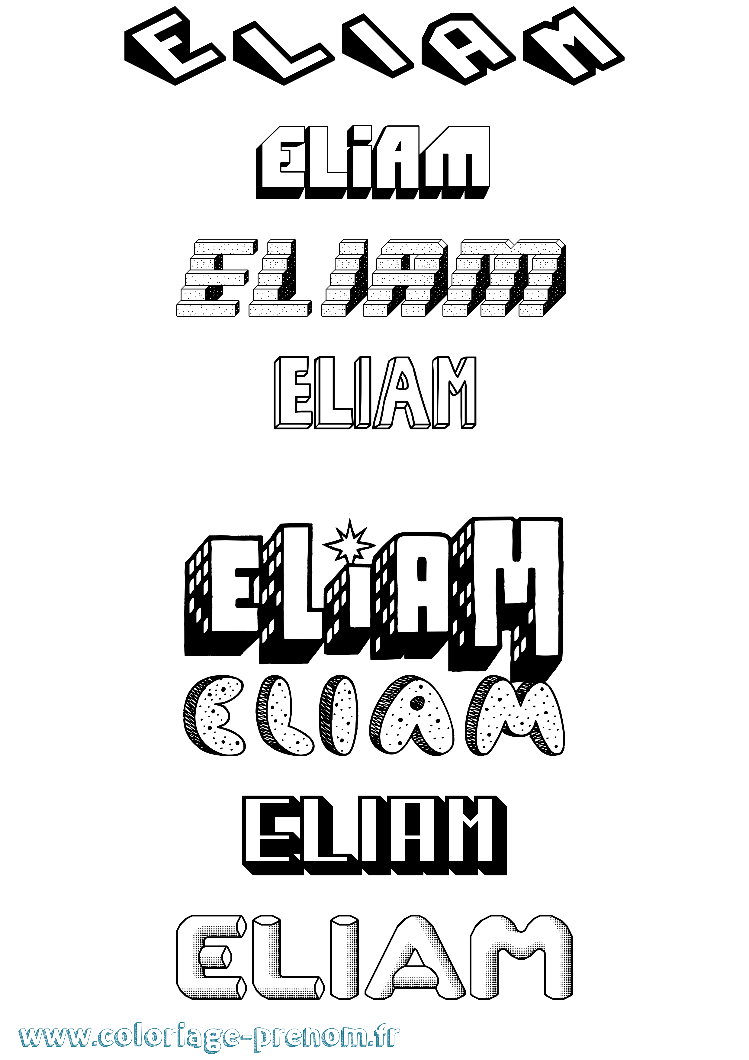 Coloriage Eliam Effet 3D Coloriage prénom Eliam Effet 3D
