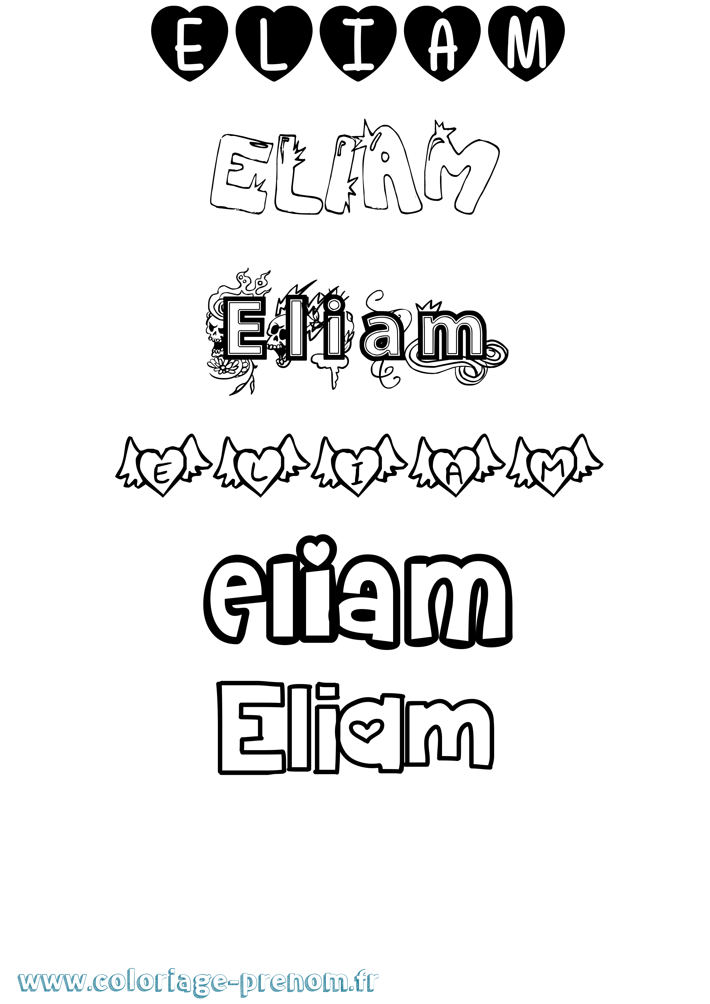 Coloriage Eliam Girly Coloriage prénom Eliam Girly