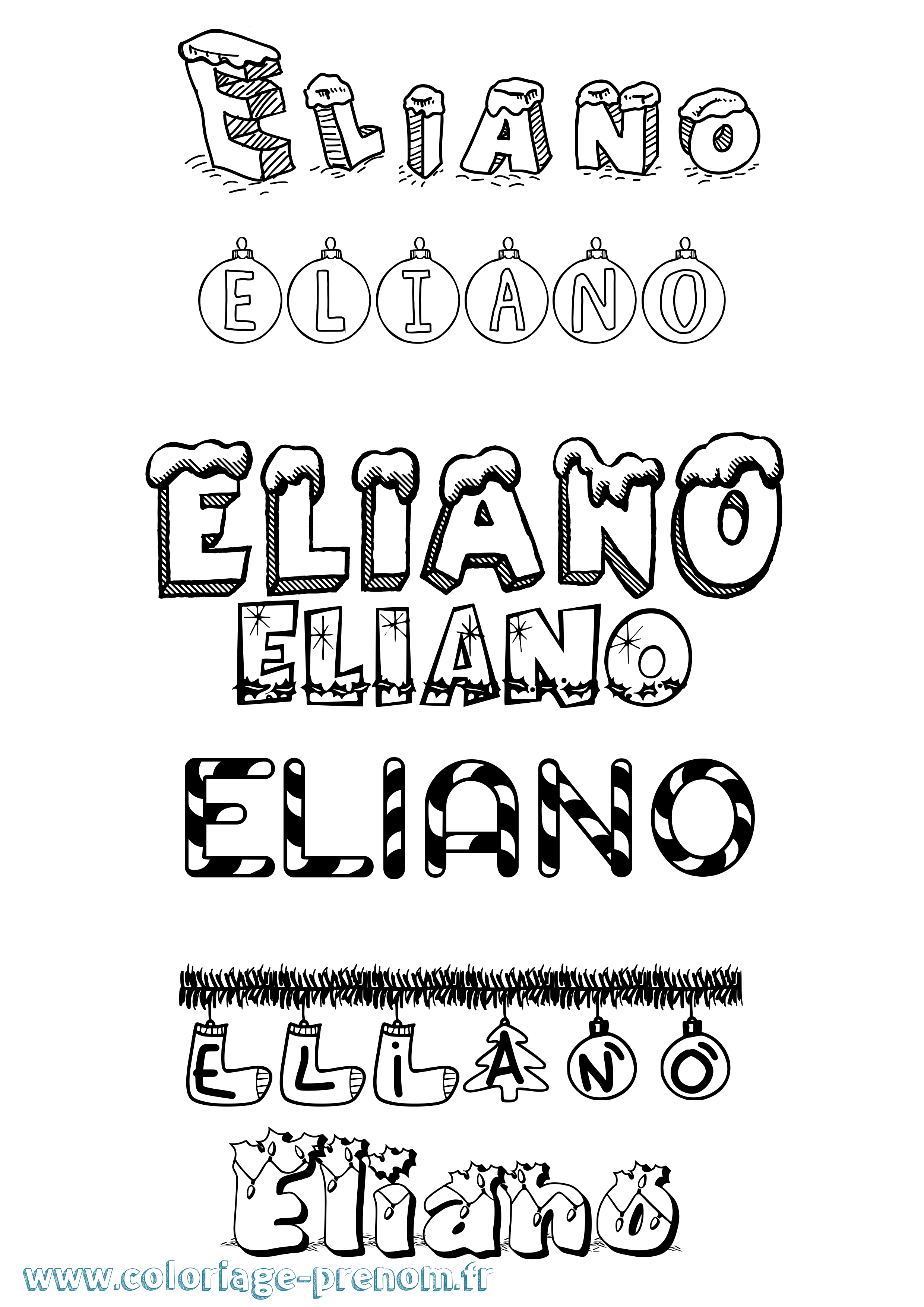 Coloriage Eliano Noël Coloriage prénom Eliano Noël
