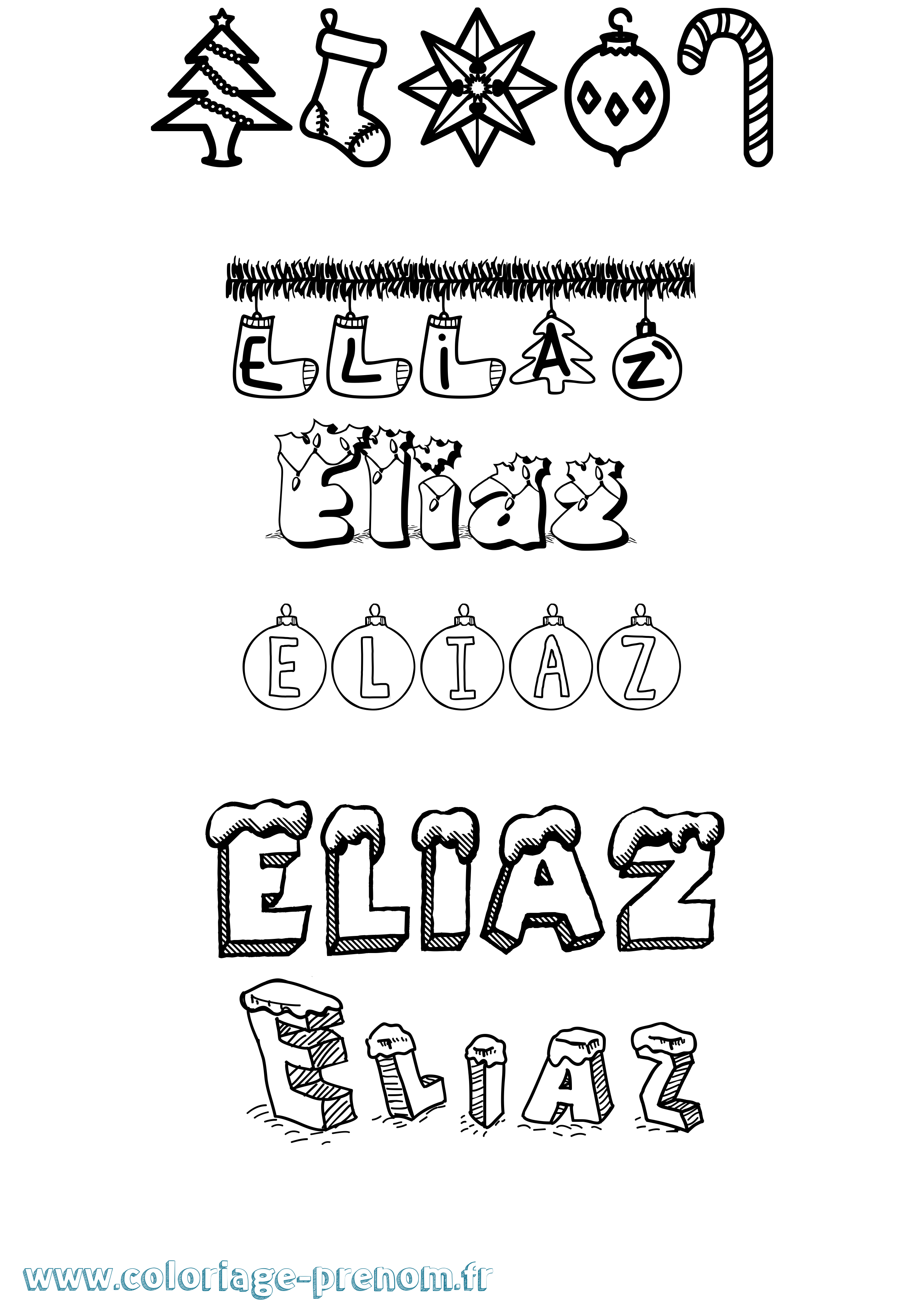 Coloriage Eliaz Noël Coloriage prénom Eliaz Noël