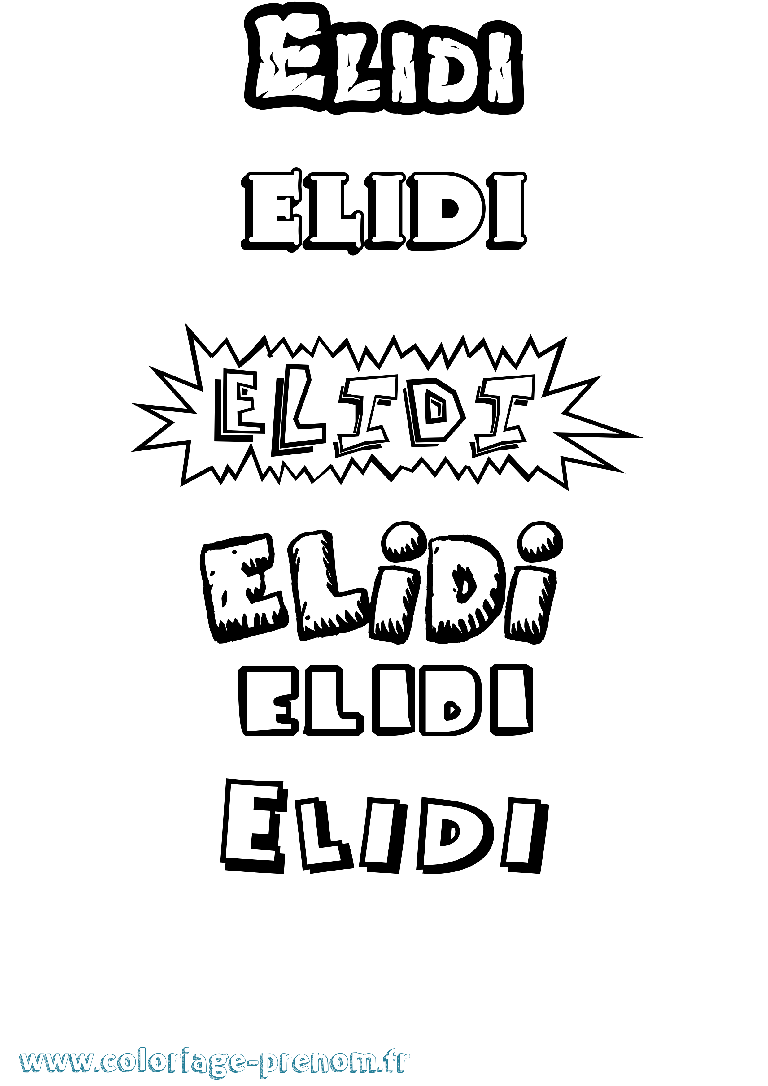 Coloriage Elidi Dessin Animé Coloriage prénom Elidi Dessin Animé