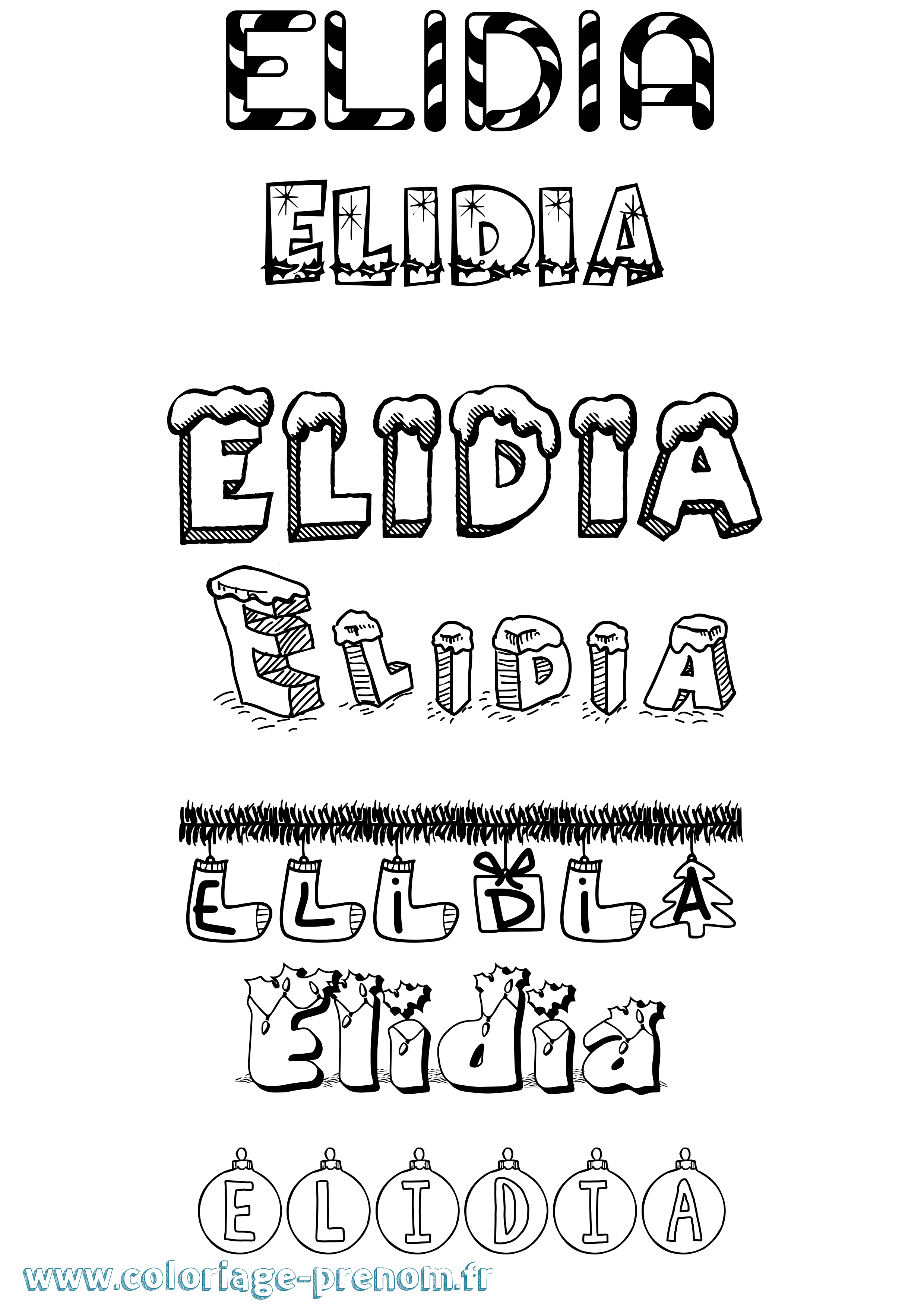 Coloriage Elidia Noël Coloriage prénom Elidia Noël