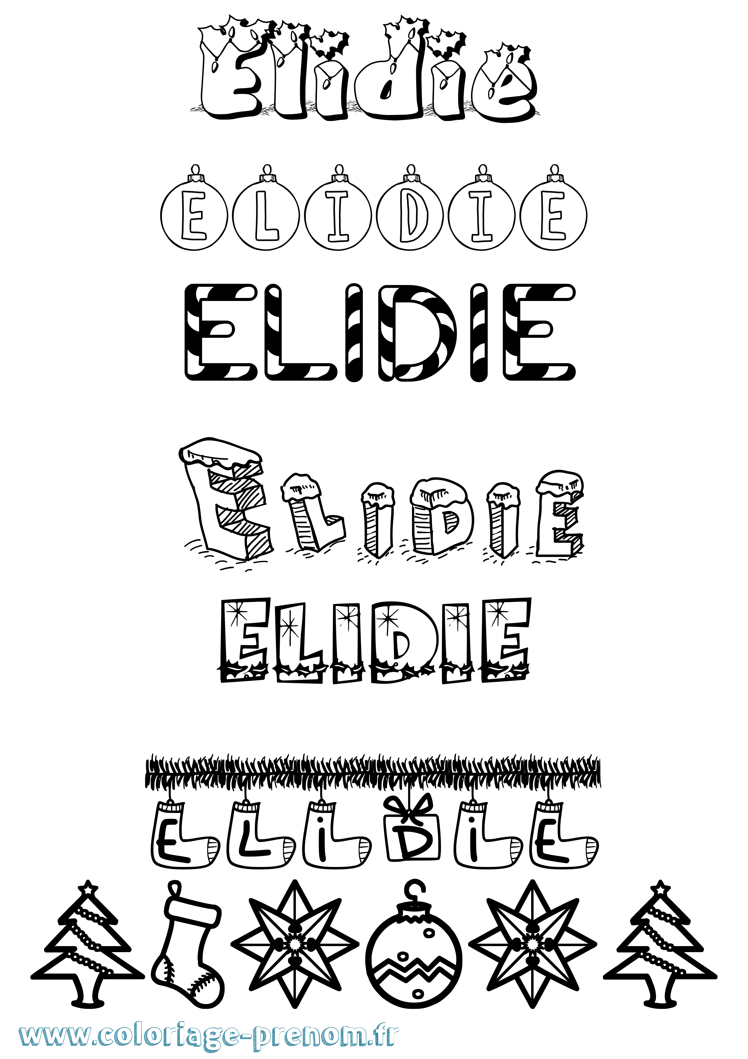 Coloriage Elidie Noël Coloriage prénom Elidie Noël