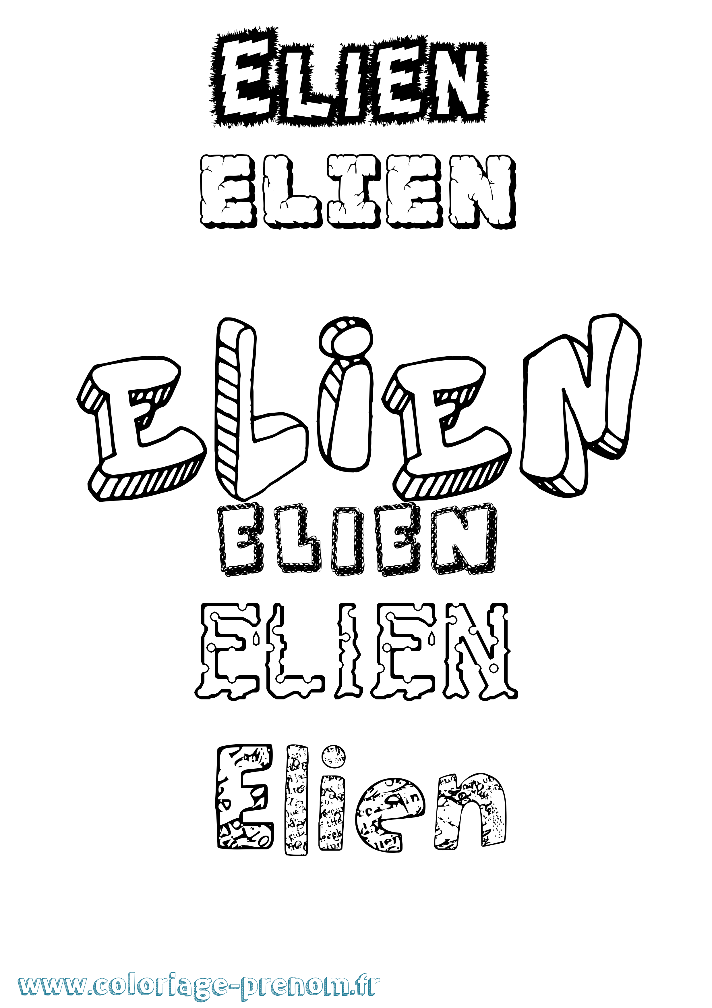 Coloriage Elien Destructuré Coloriage prénom Elien Destructuré