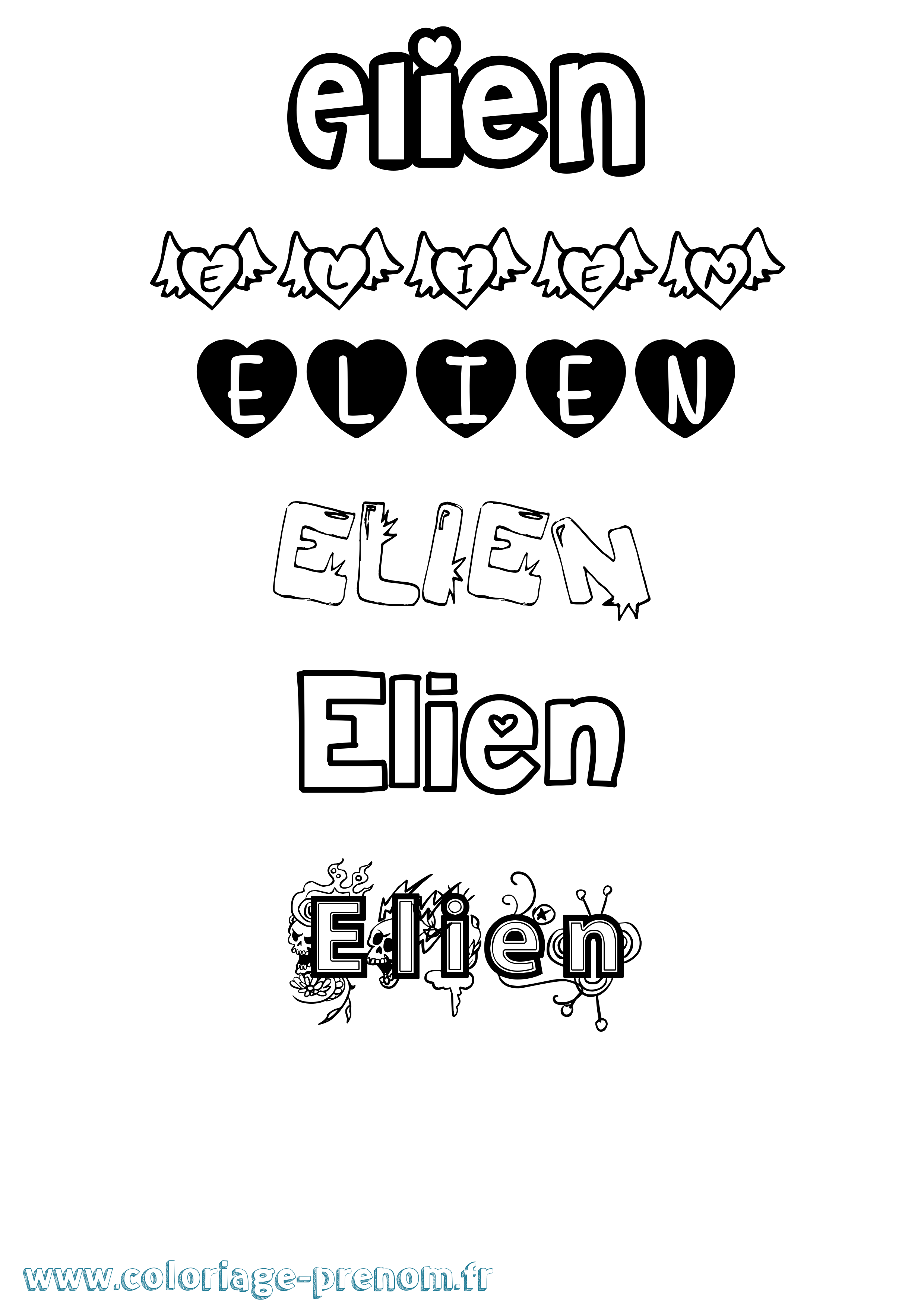 Coloriage Elien Girly Coloriage prénom Elien Girly
