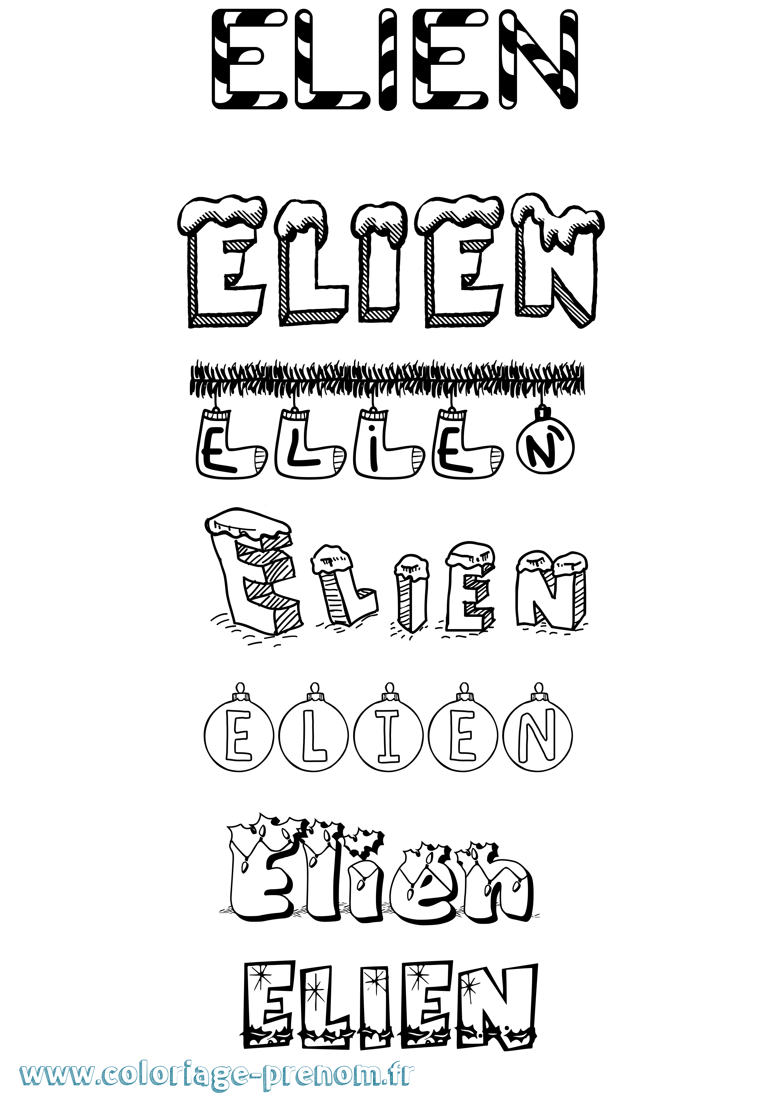 Coloriage Elien Noël Coloriage prénom Elien Noël