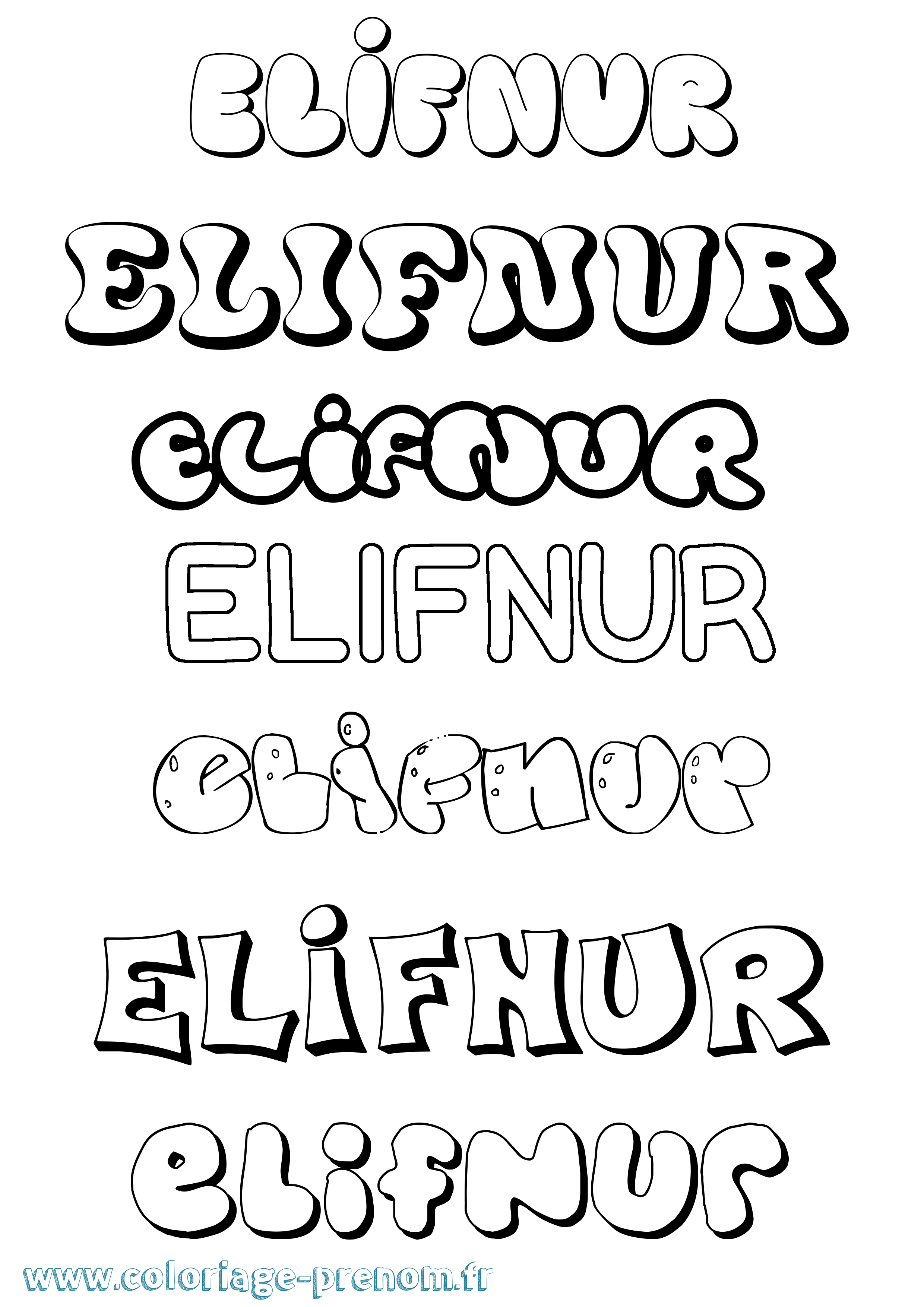 Coloriage Elifnur Bubble Coloriage prénom Elifnur Bubble