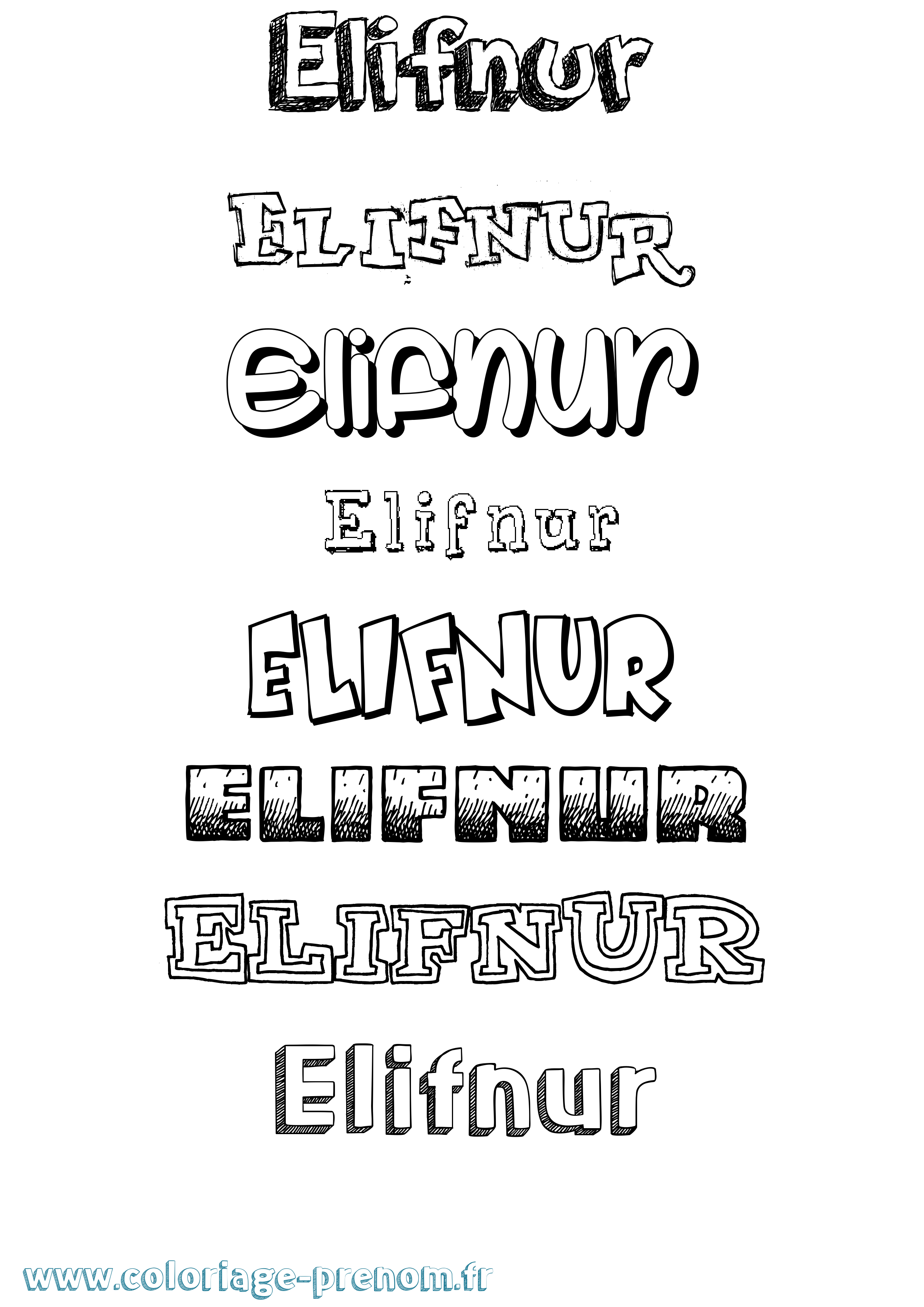 Coloriage Elifnur Dessiné Coloriage prénom Elifnur Dessiné