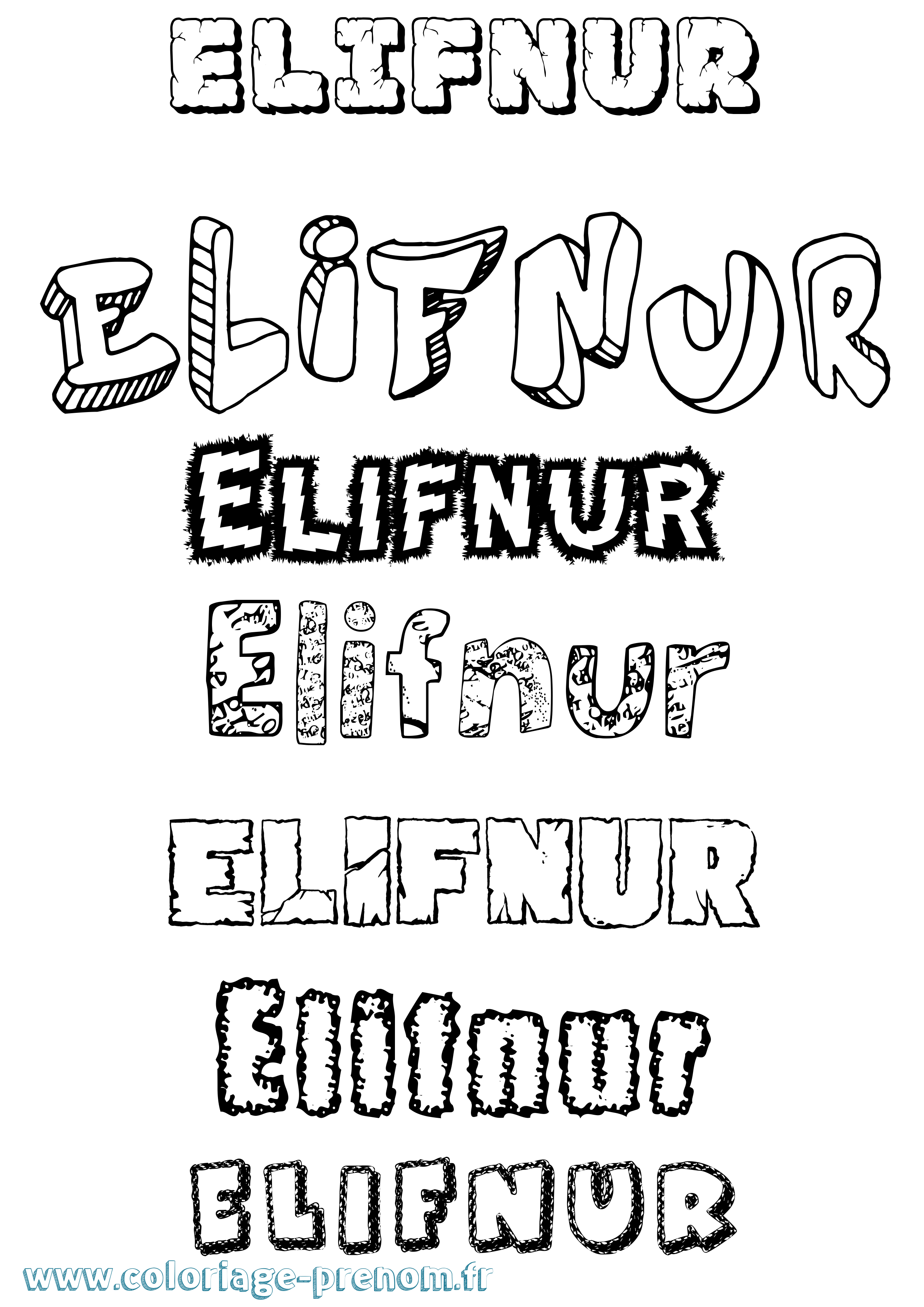 Coloriage Elifnur Destructuré Coloriage prénom Elifnur Destructuré