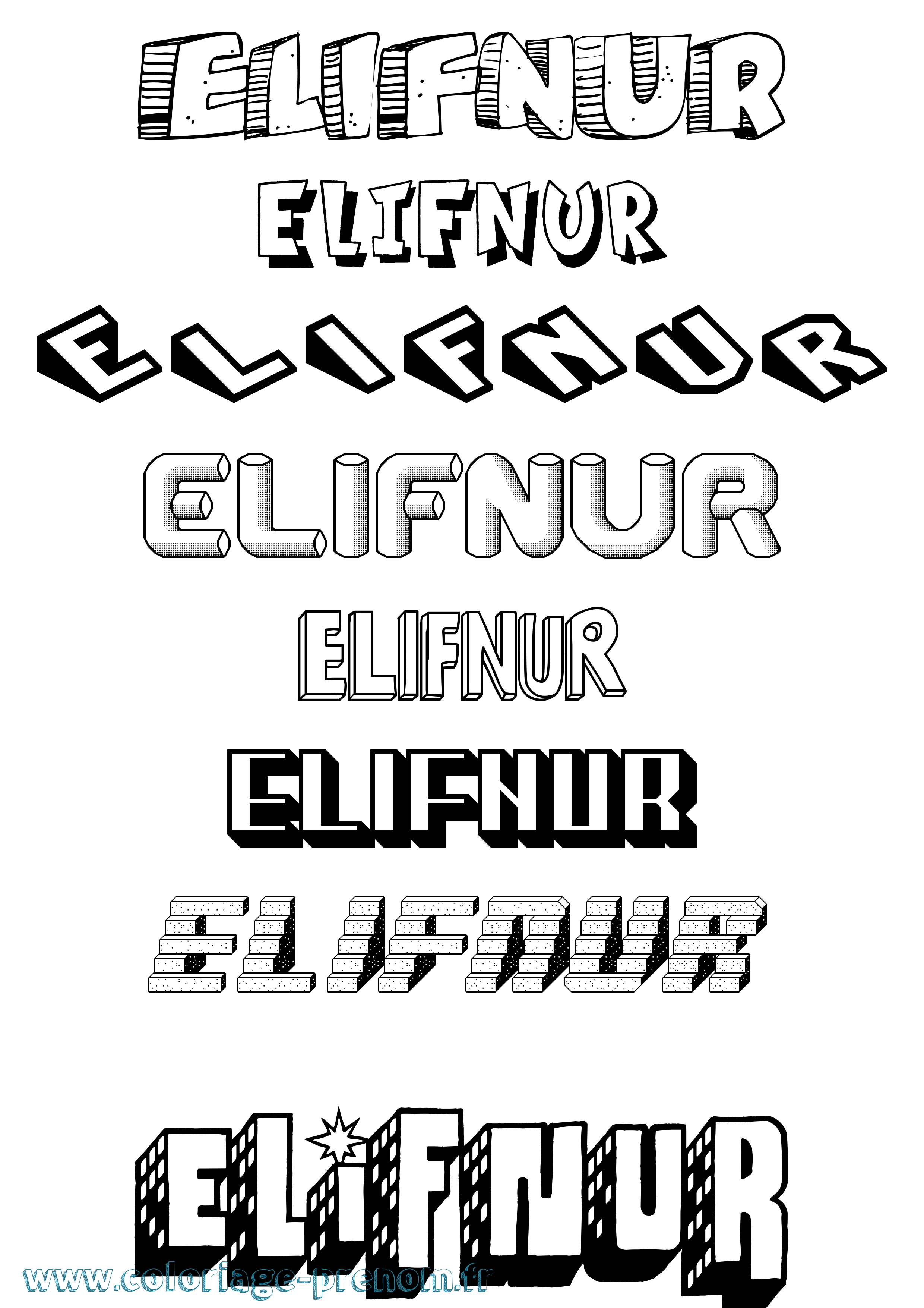 Coloriage Elifnur Effet 3D Coloriage prénom Elifnur Effet 3D