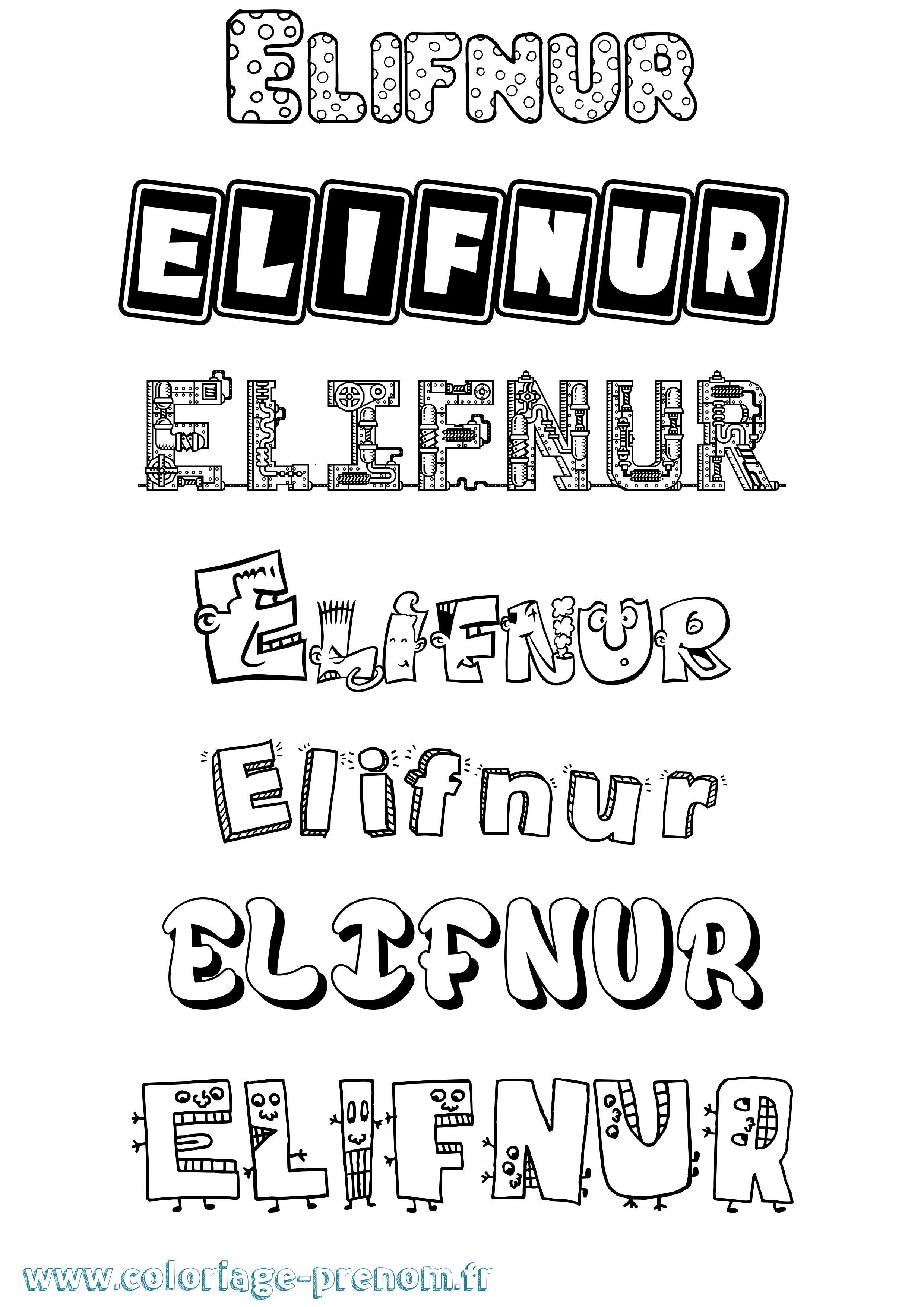 Coloriage Elifnur Fun Coloriage prénom Elifnur Fun