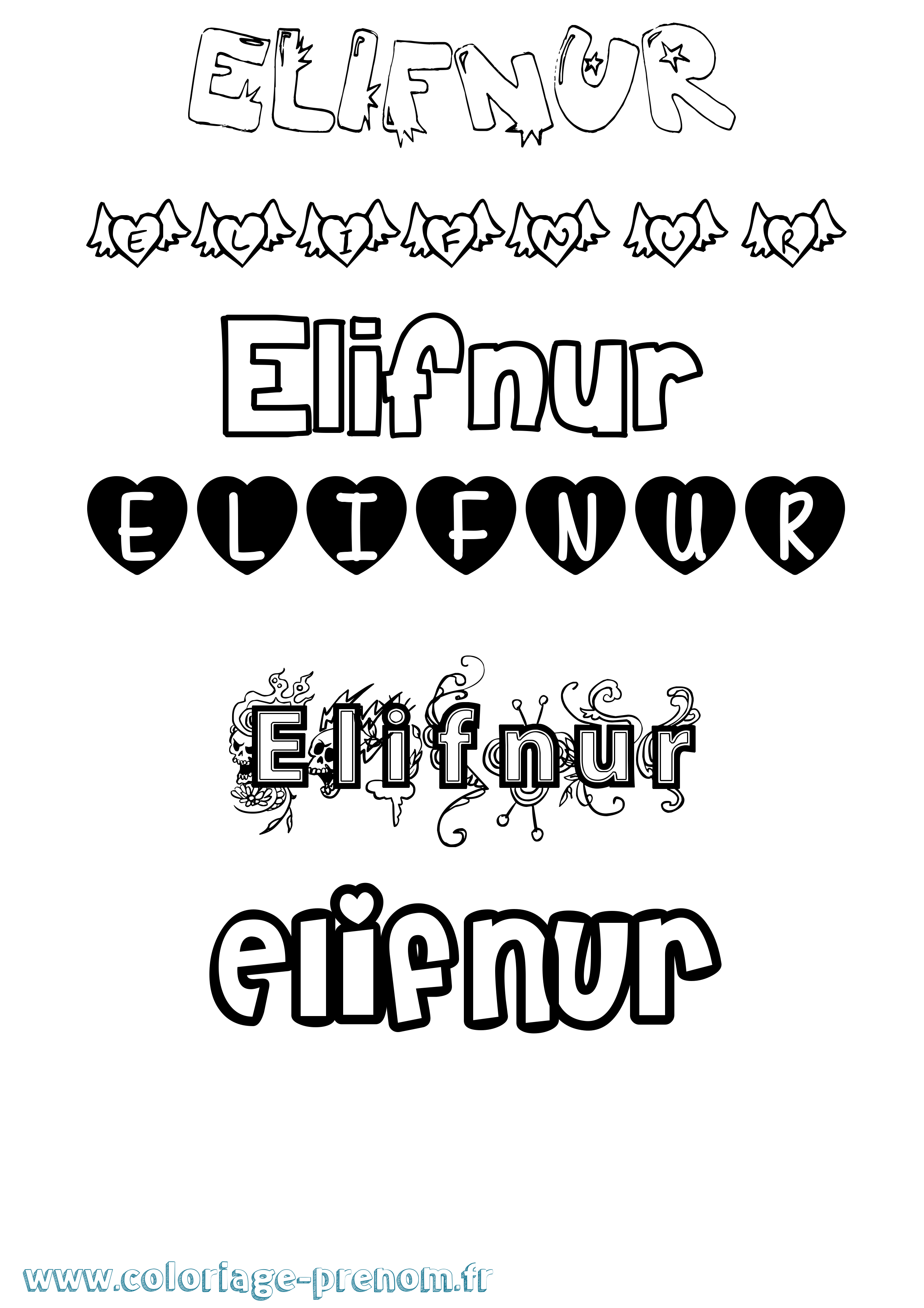 Coloriage Elifnur Girly Coloriage prénom Elifnur Girly
