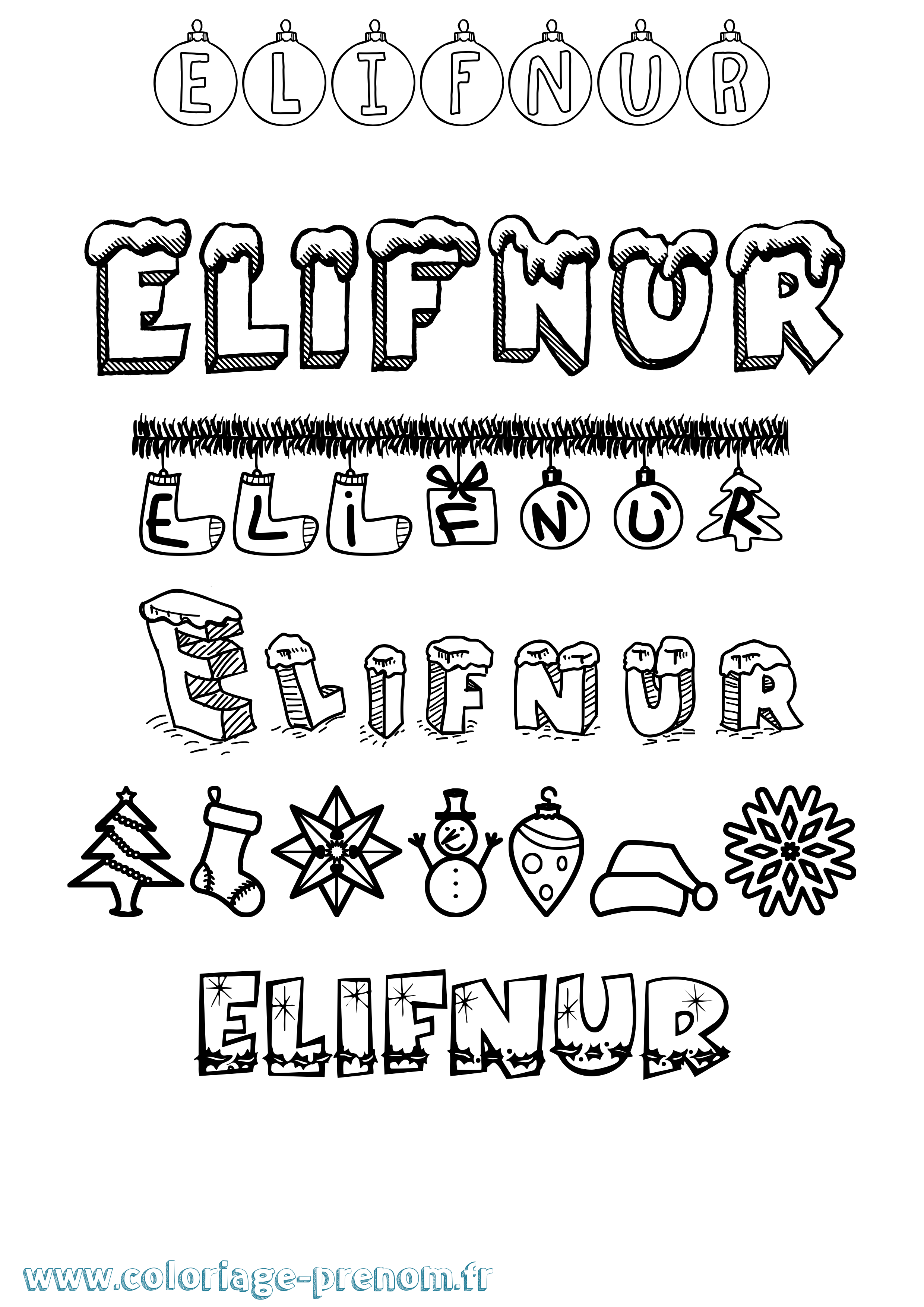Coloriage Elifnur Noël Coloriage prénom Elifnur Noël