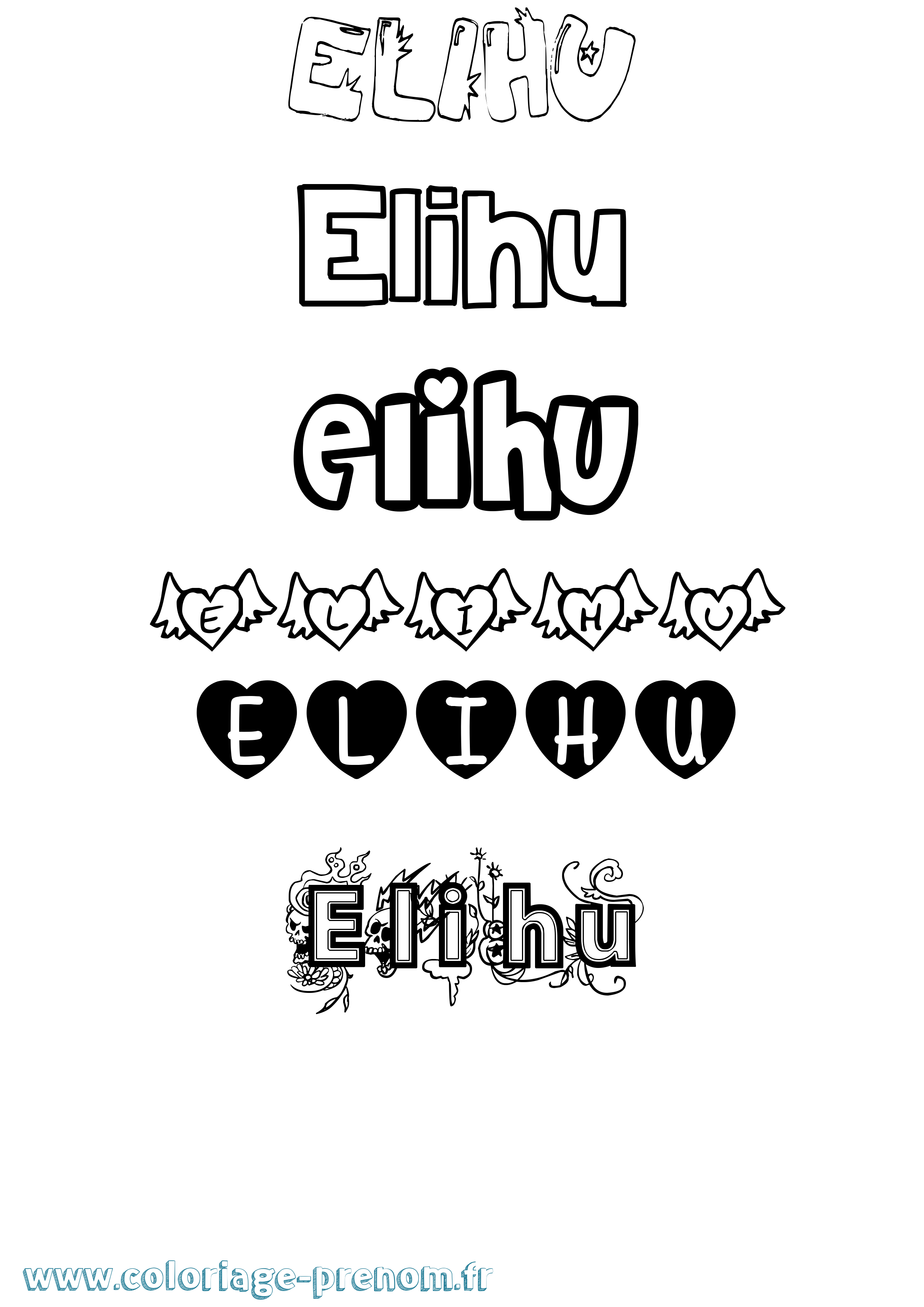 Coloriage Elihu Girly Coloriage prénom Elihu Girly