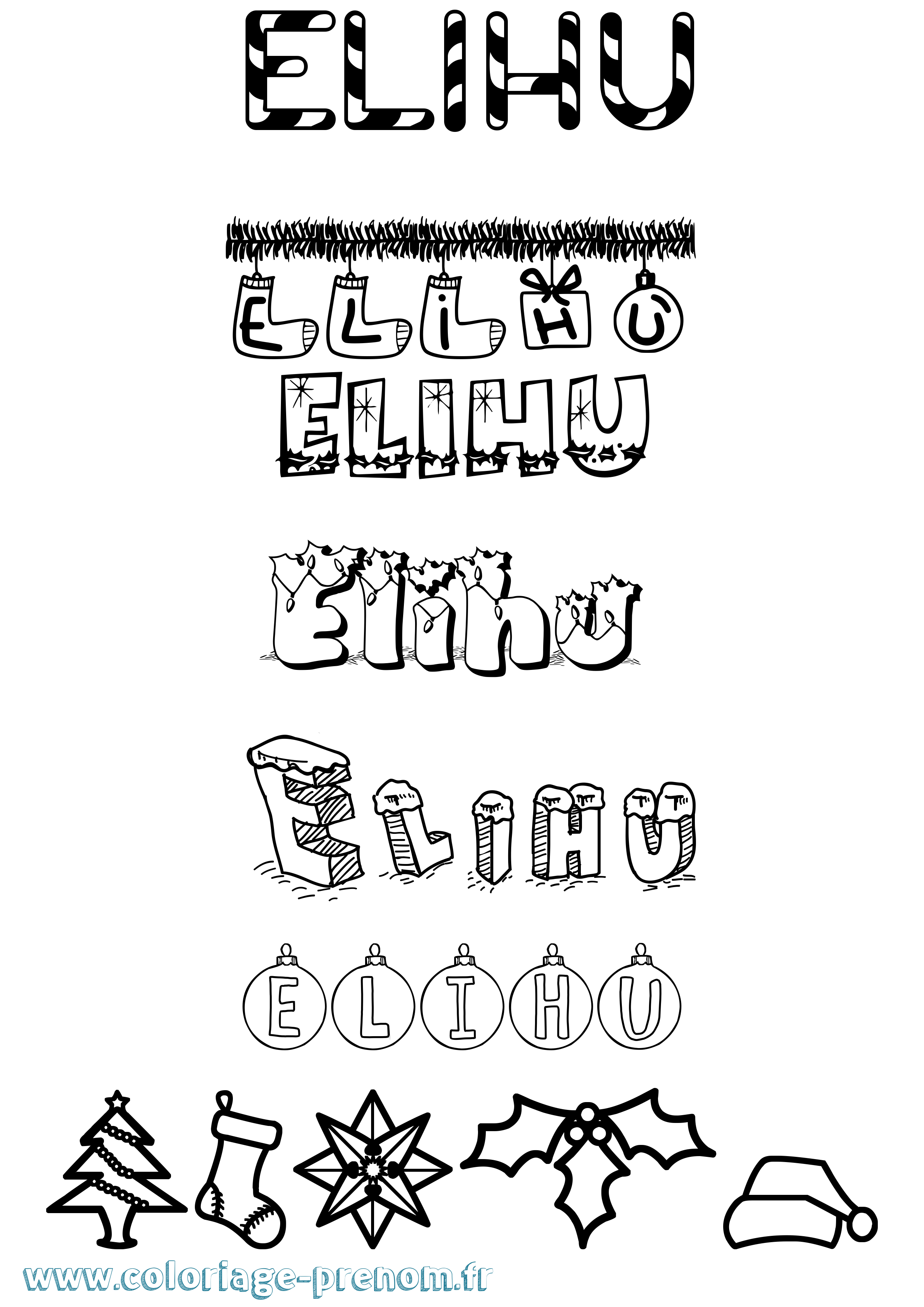 Coloriage Elihu Noël Coloriage prénom Elihu Noël