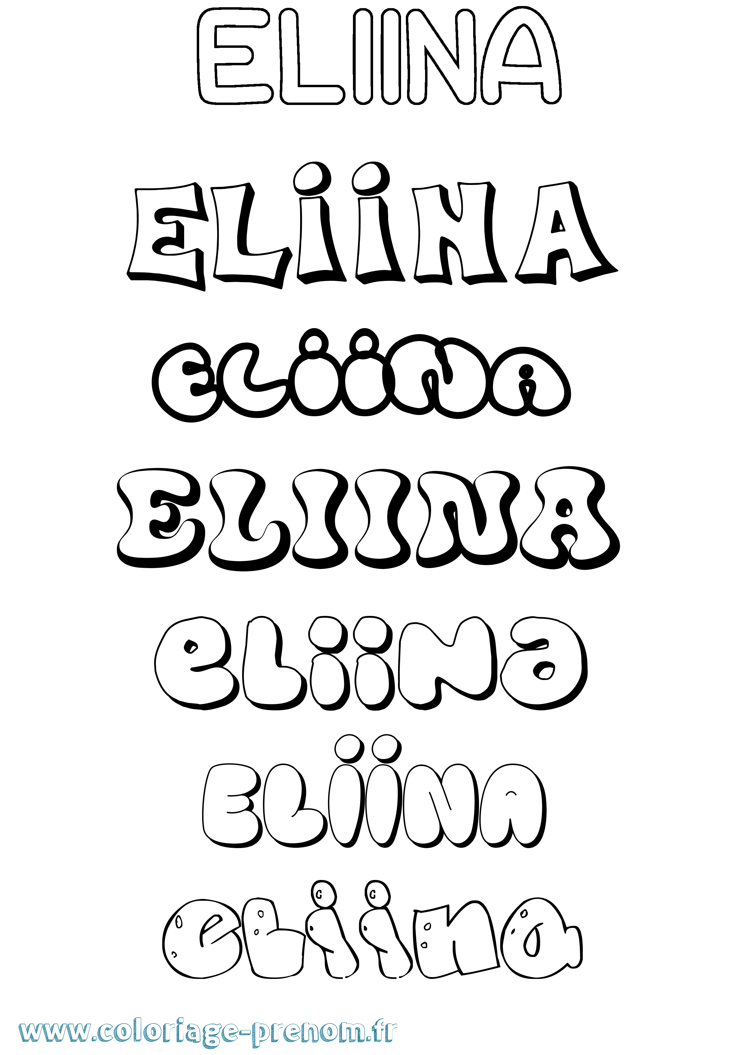 Coloriage Eliina Bubble Coloriage prénom Eliina Bubble