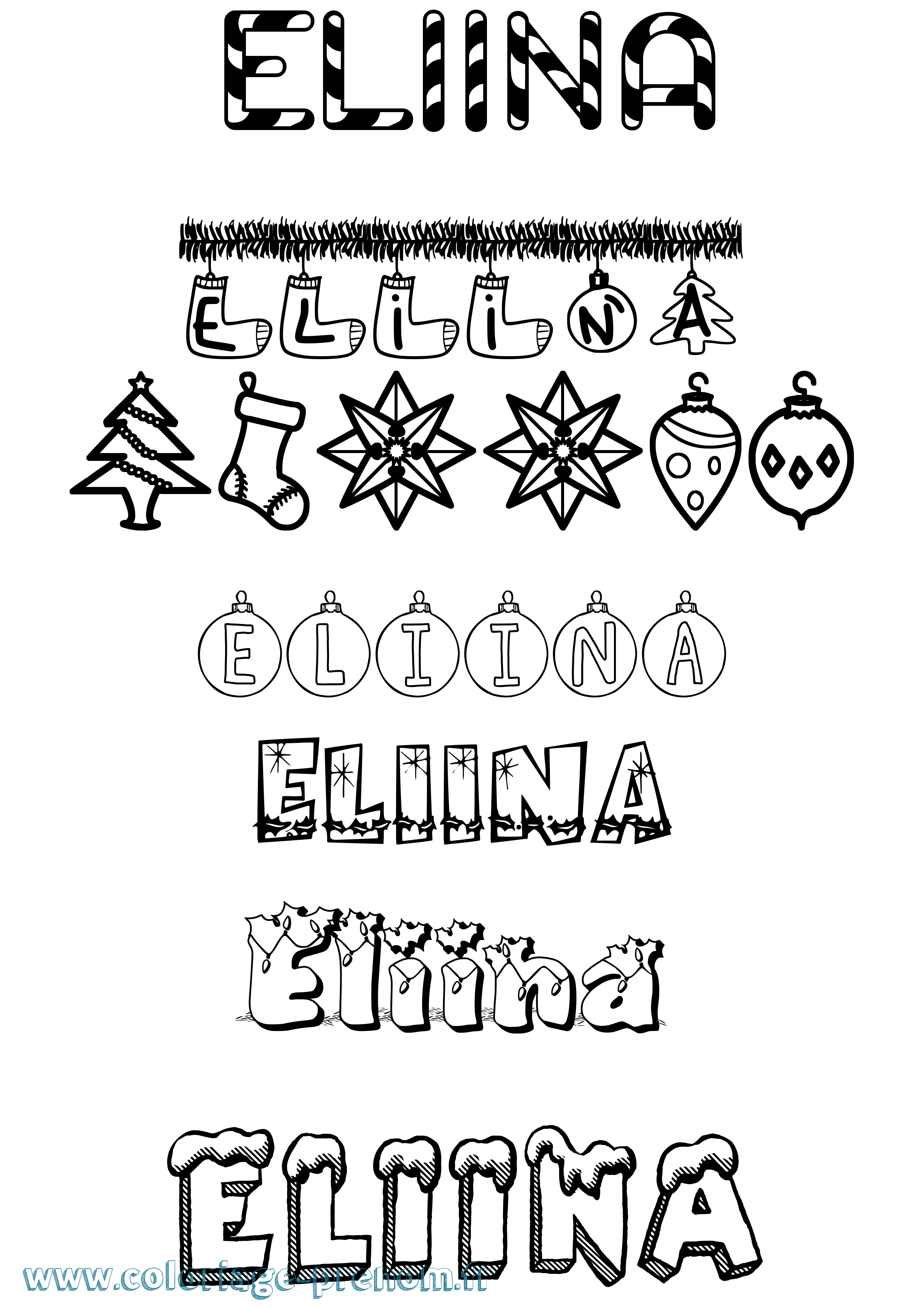 Coloriage Eliina Noël Coloriage prénom Eliina Noël