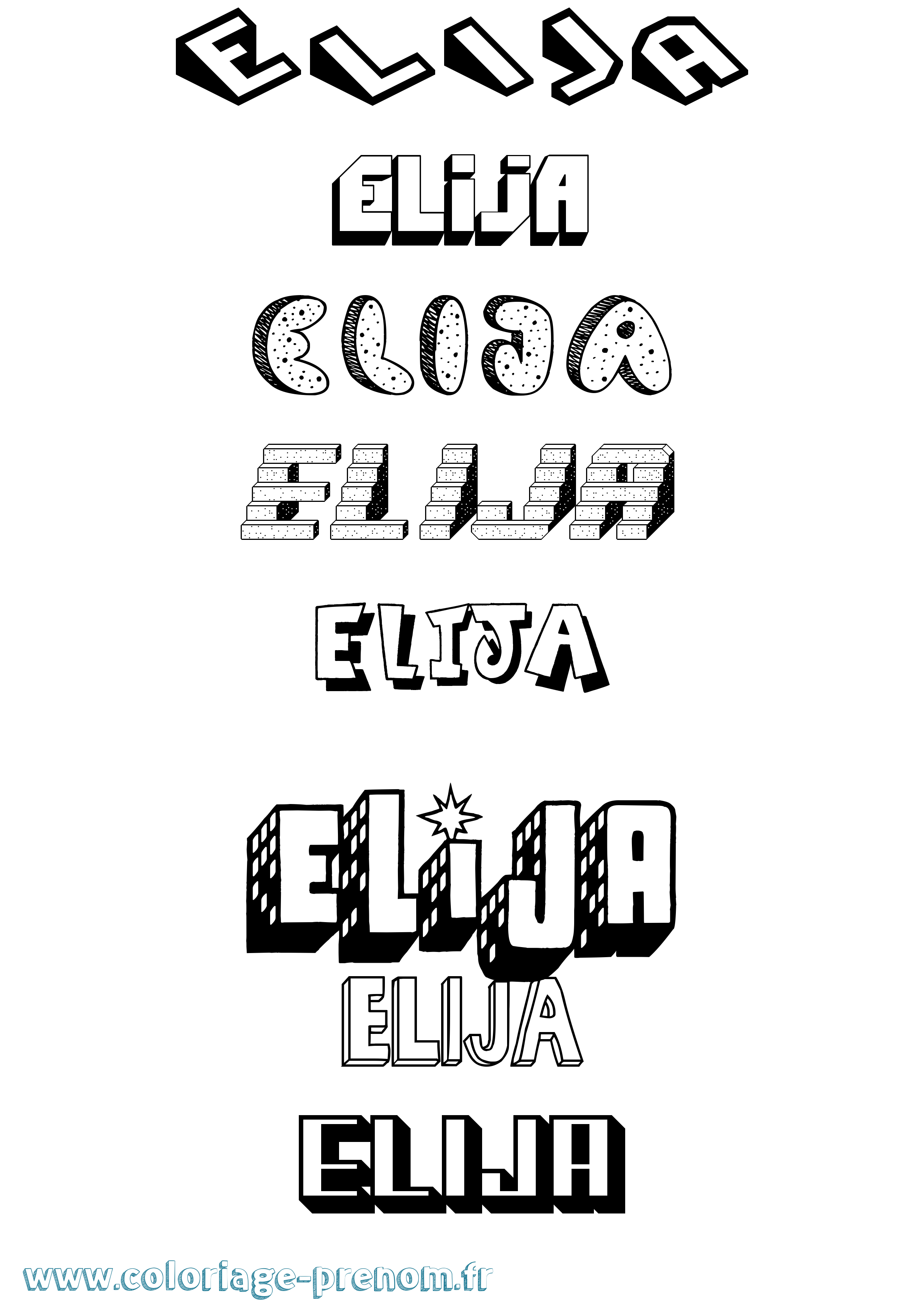 Coloriage Elija Effet 3D Coloriage prénom Elija Effet 3D
