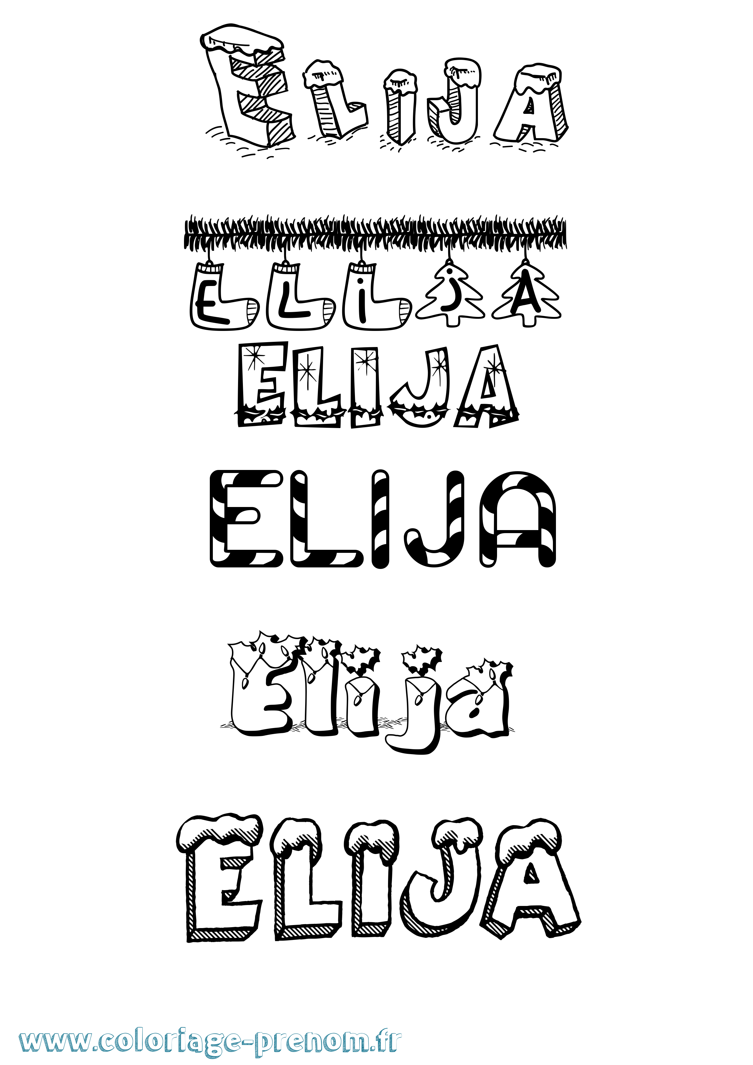 Coloriage Elija Noël Coloriage prénom Elija Noël