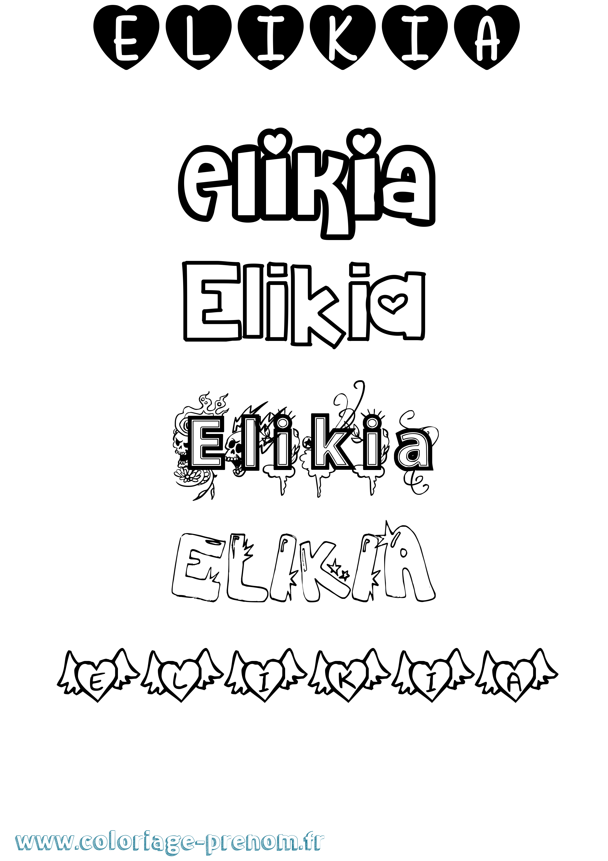 Coloriage Elikia Girly Coloriage prénom Elikia Girly