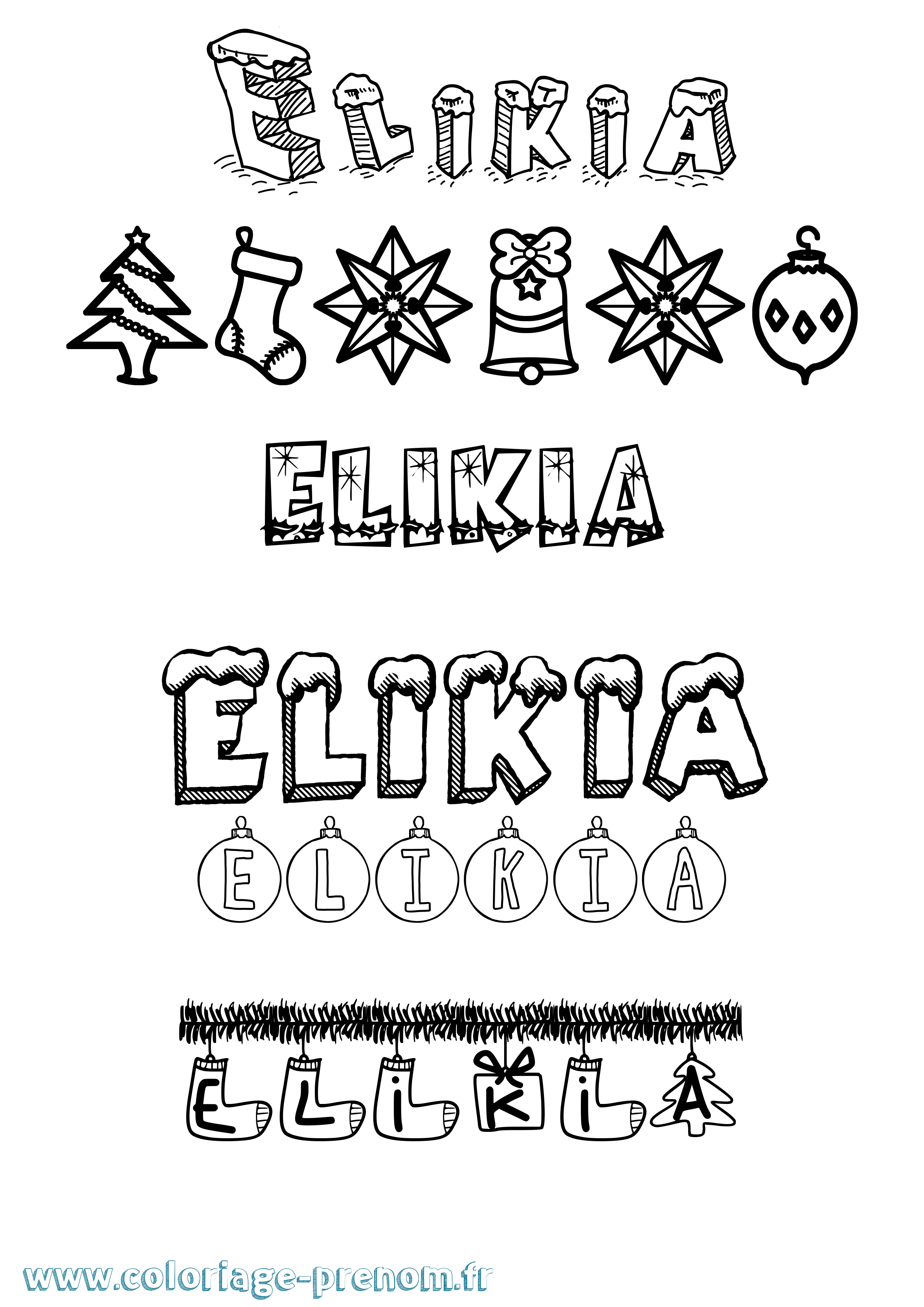 Coloriage Elikia Noël Coloriage prénom Elikia Noël