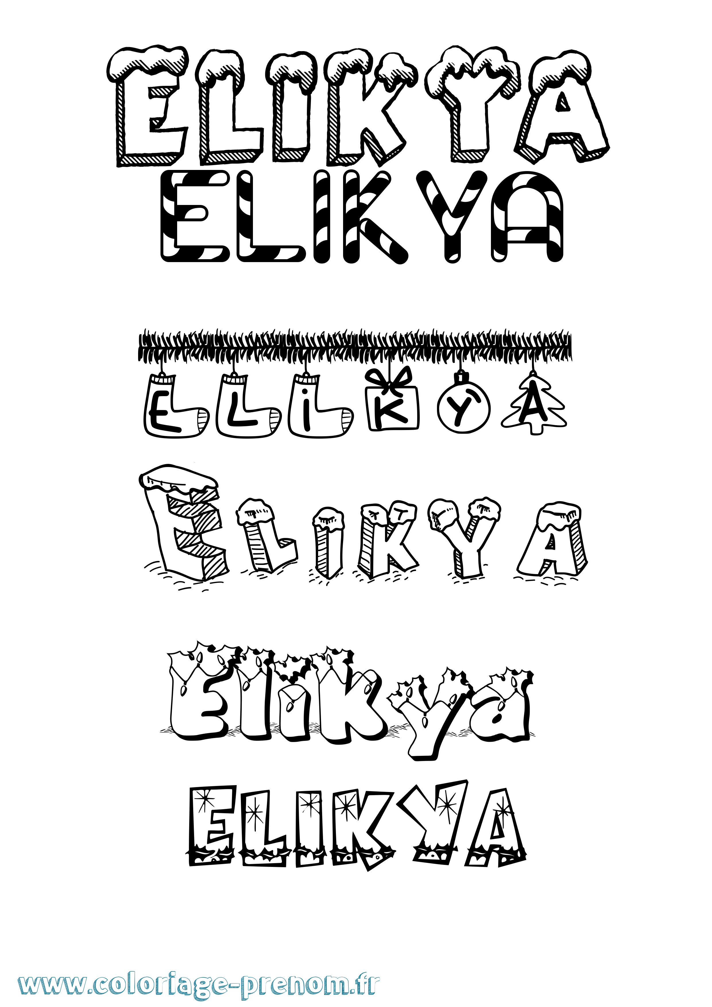 Coloriage Elikya Noël Coloriage prénom Elikya Noël