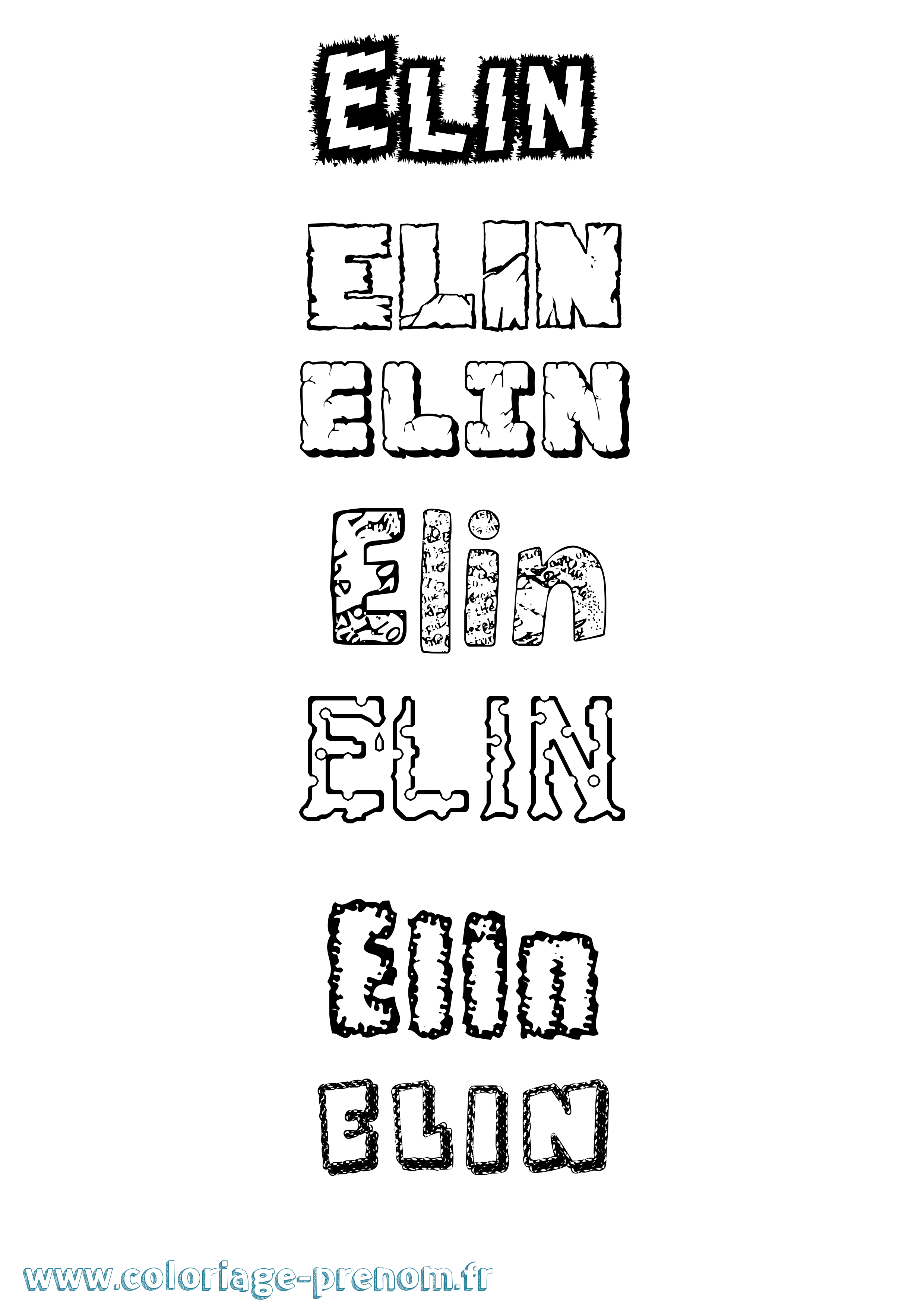 Coloriage Elin Destructuré Coloriage prénom Elin Destructuré