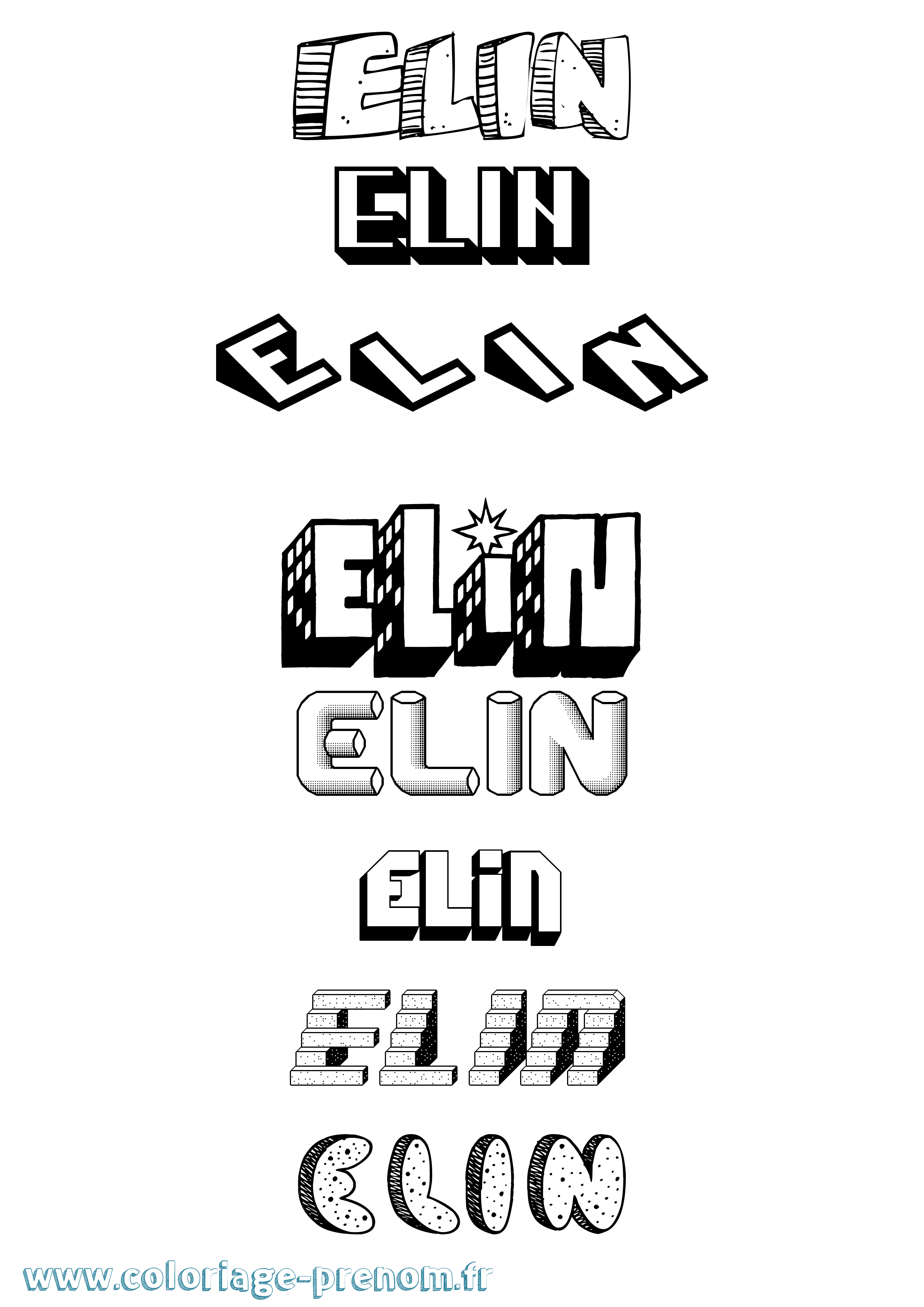 Coloriage Elin Effet 3D Coloriage prénom Elin Effet 3D