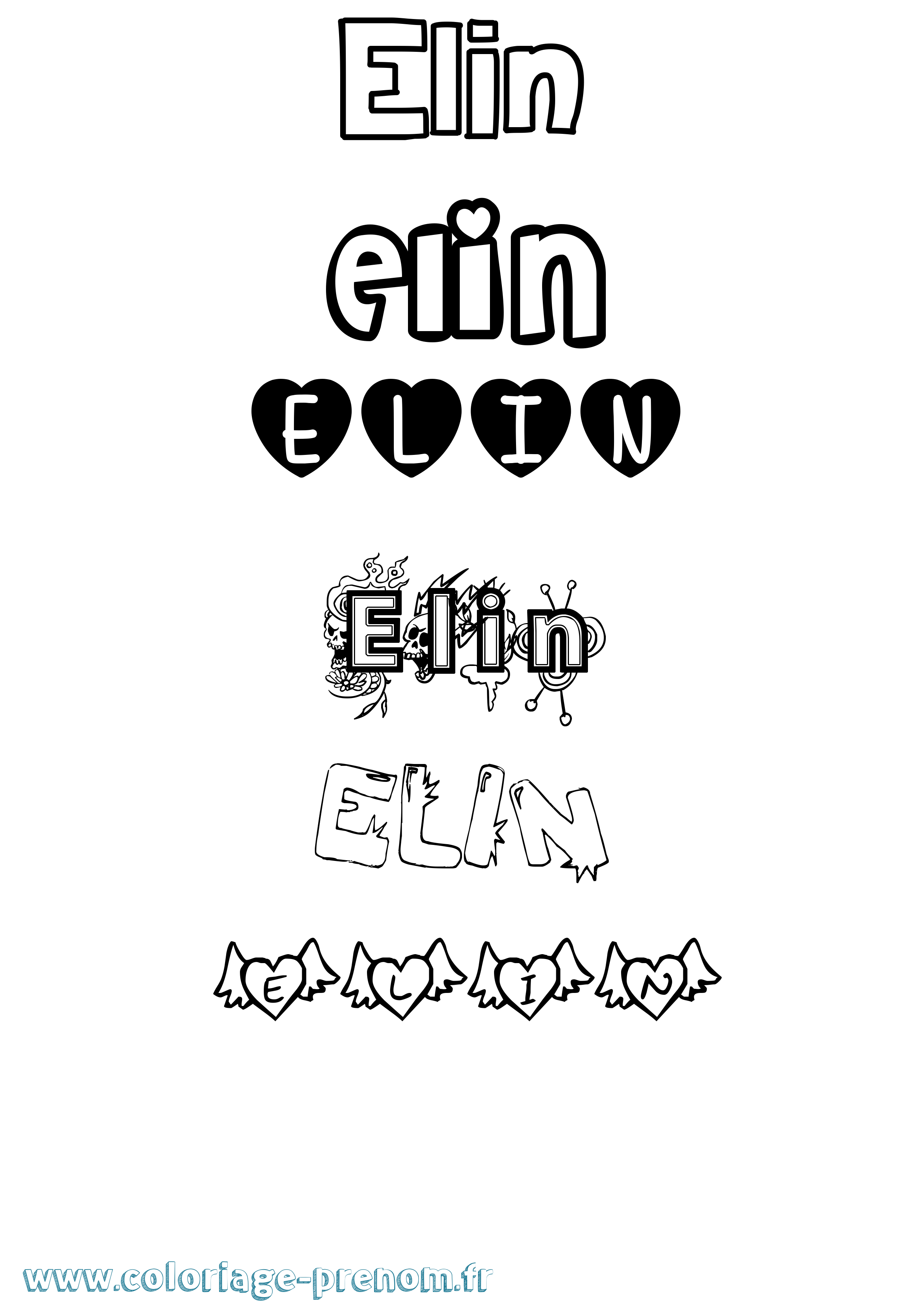 Coloriage Elin Girly Coloriage prénom Elin Girly