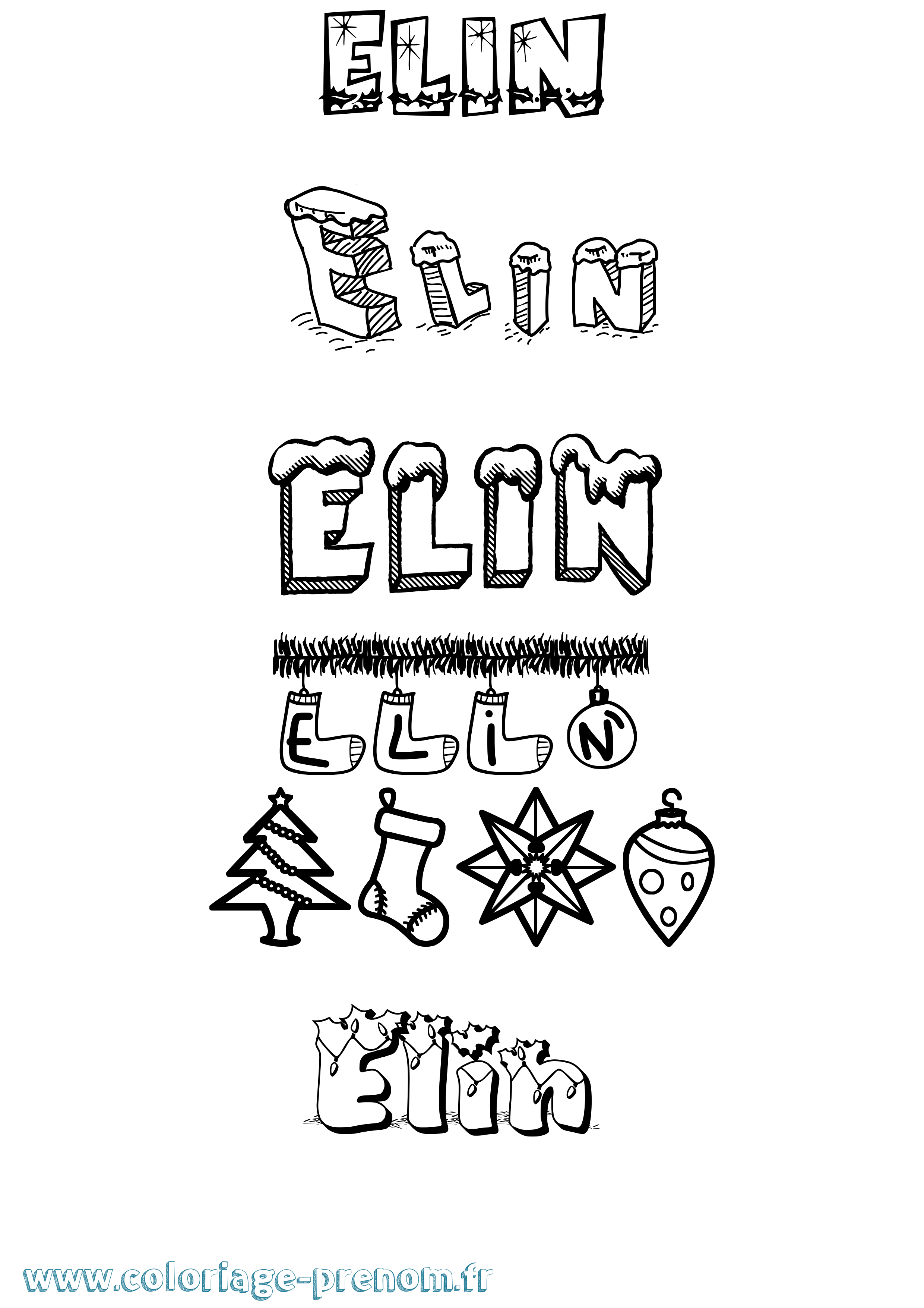 Coloriage Elin Noël Coloriage prénom Elin Noël