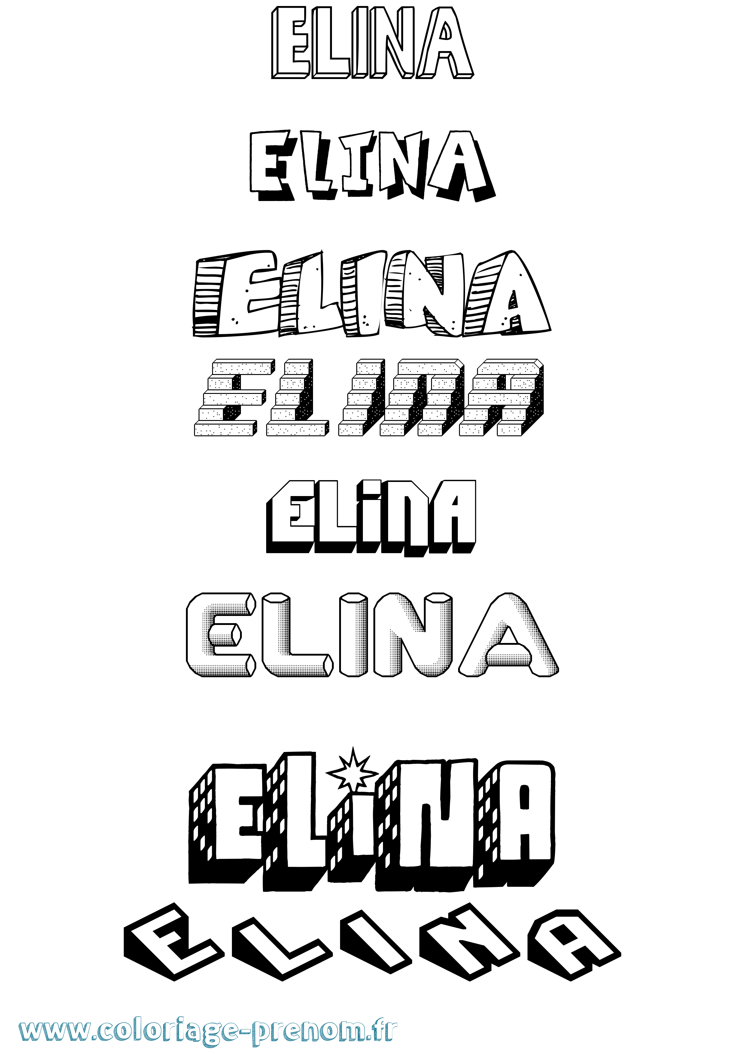 Coloriage Elina Effet 3D Coloriage prénom Elina Effet 3D