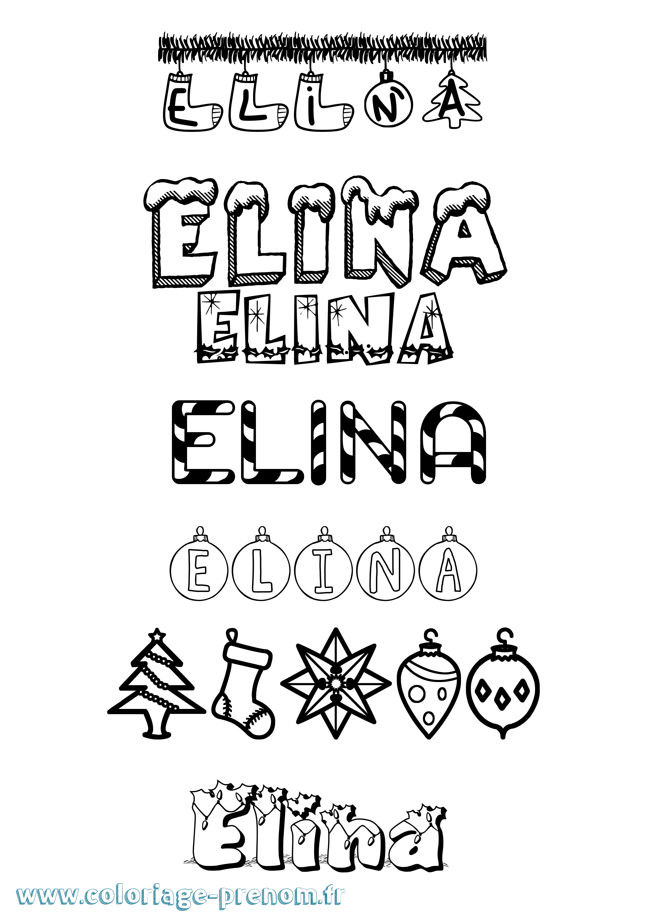 Coloriage Elina Noël Coloriage prénom Elina Noël