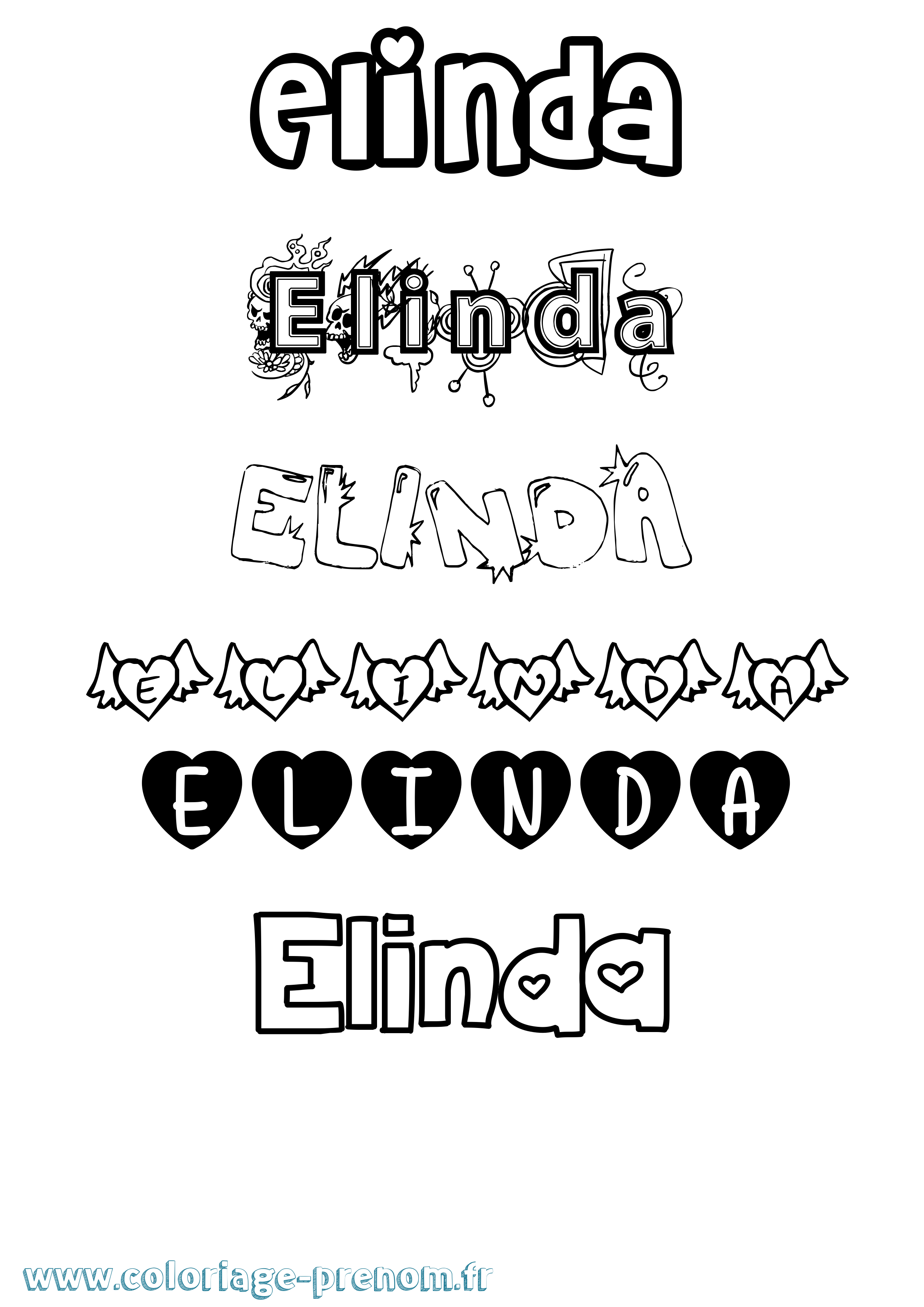 Coloriage Elinda Girly Coloriage prénom Elinda Girly