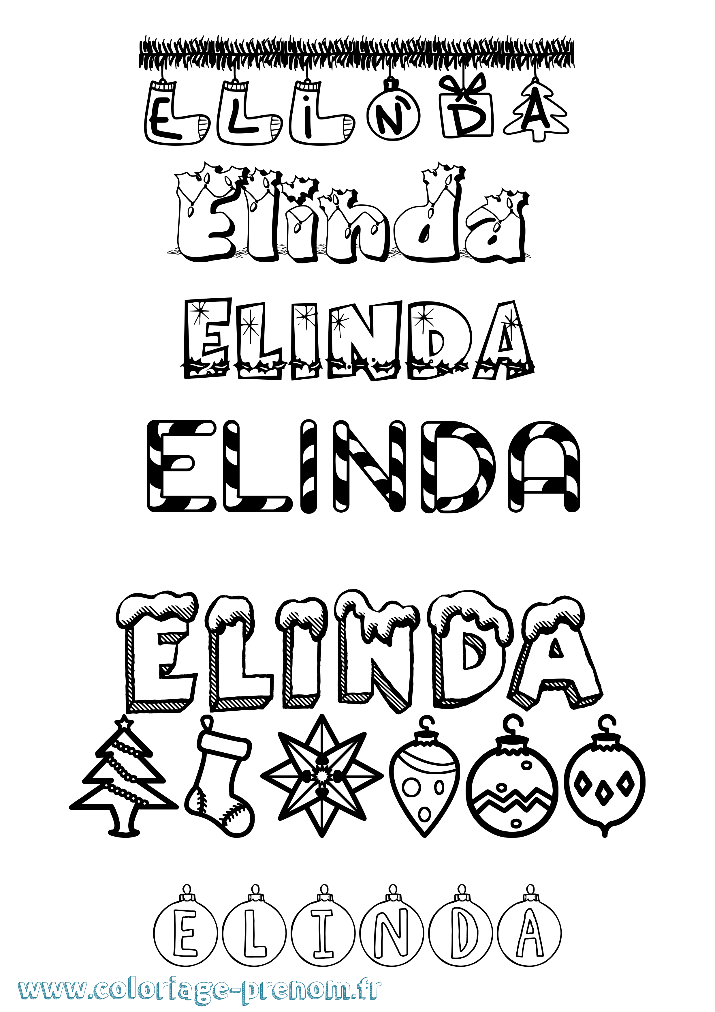 Coloriage Elinda Noël Coloriage prénom Elinda Noël