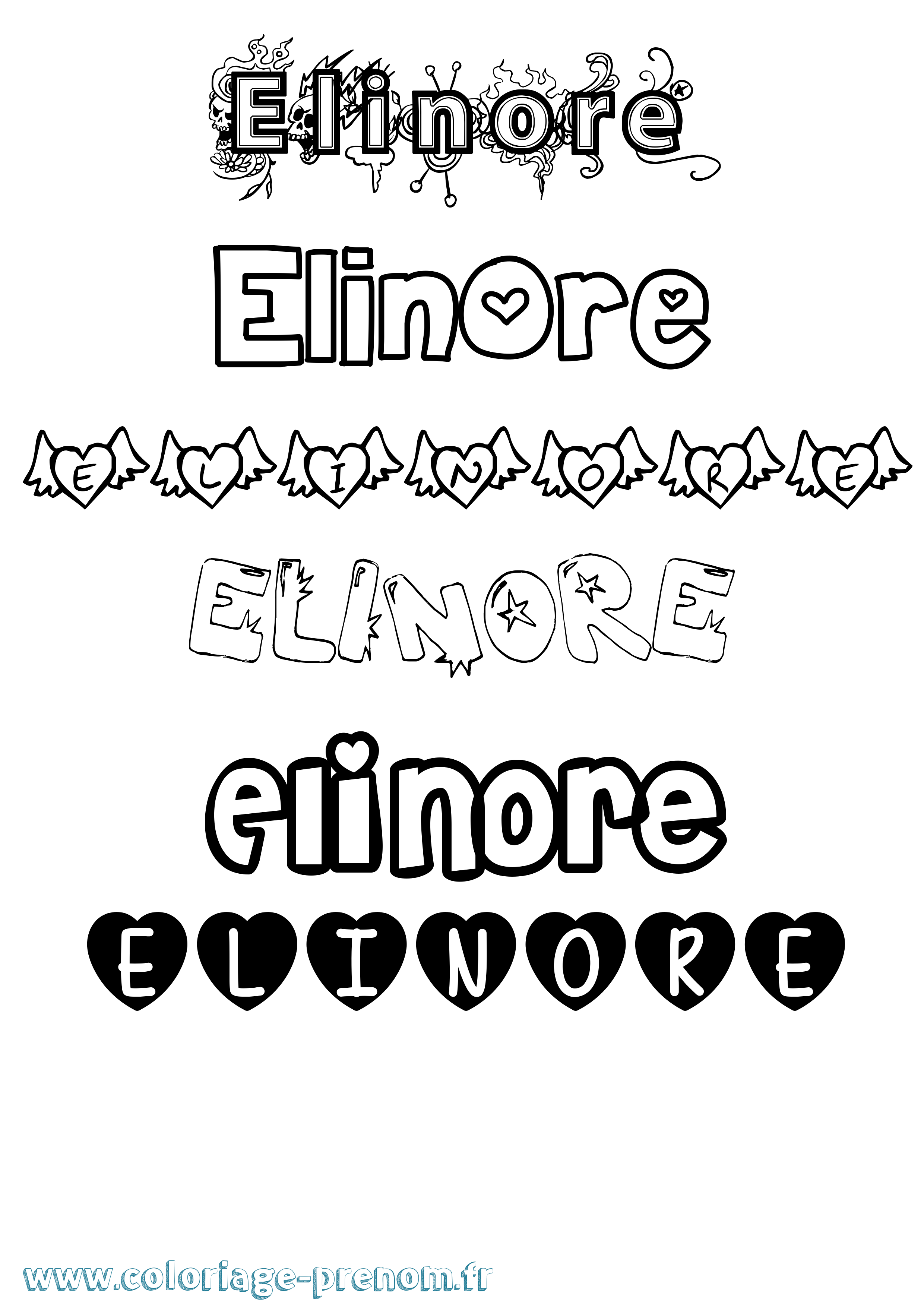 Coloriage Elinore Girly Coloriage prénom Elinore Girly