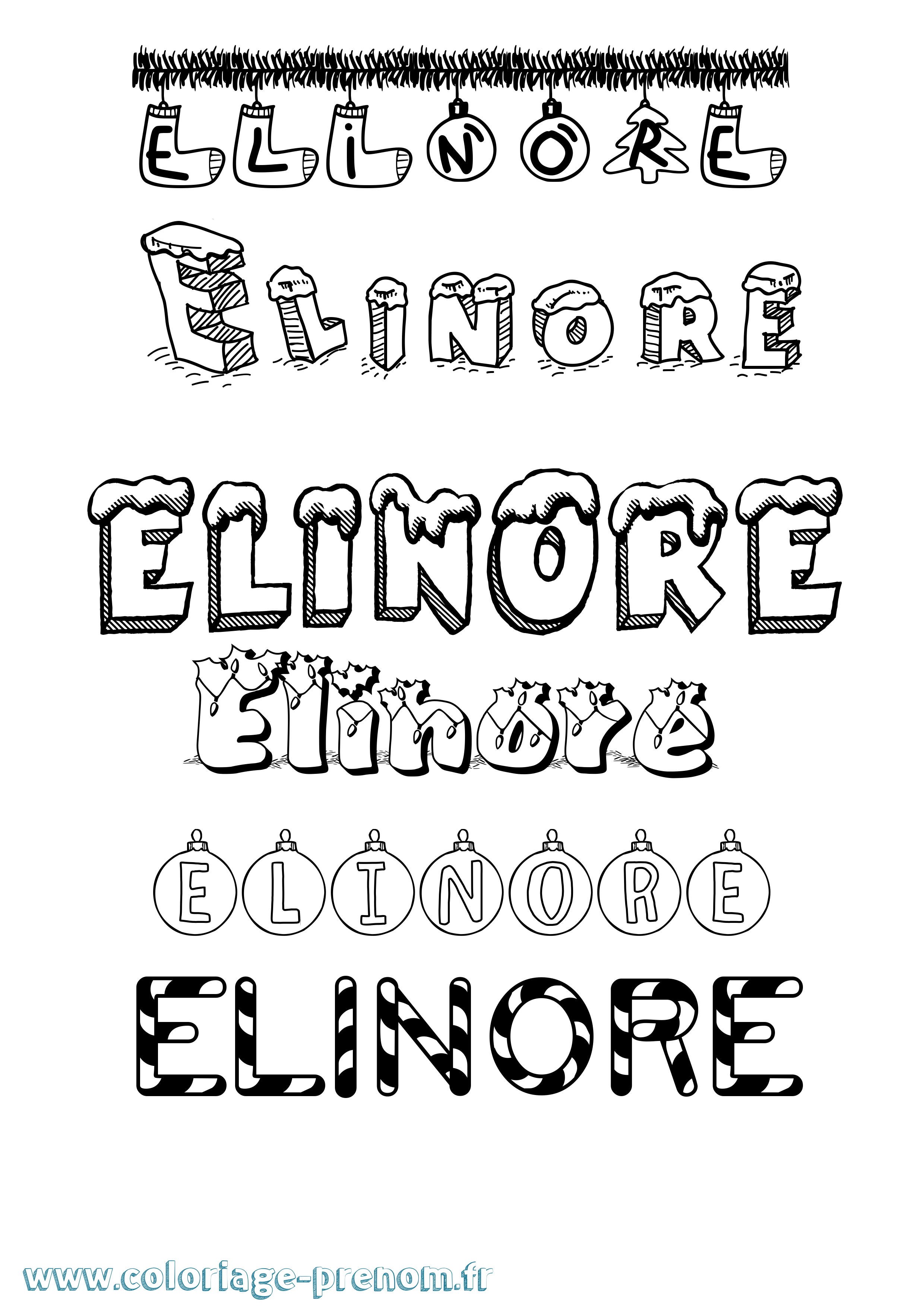 Coloriage Elinore Noël Coloriage prénom Elinore Noël